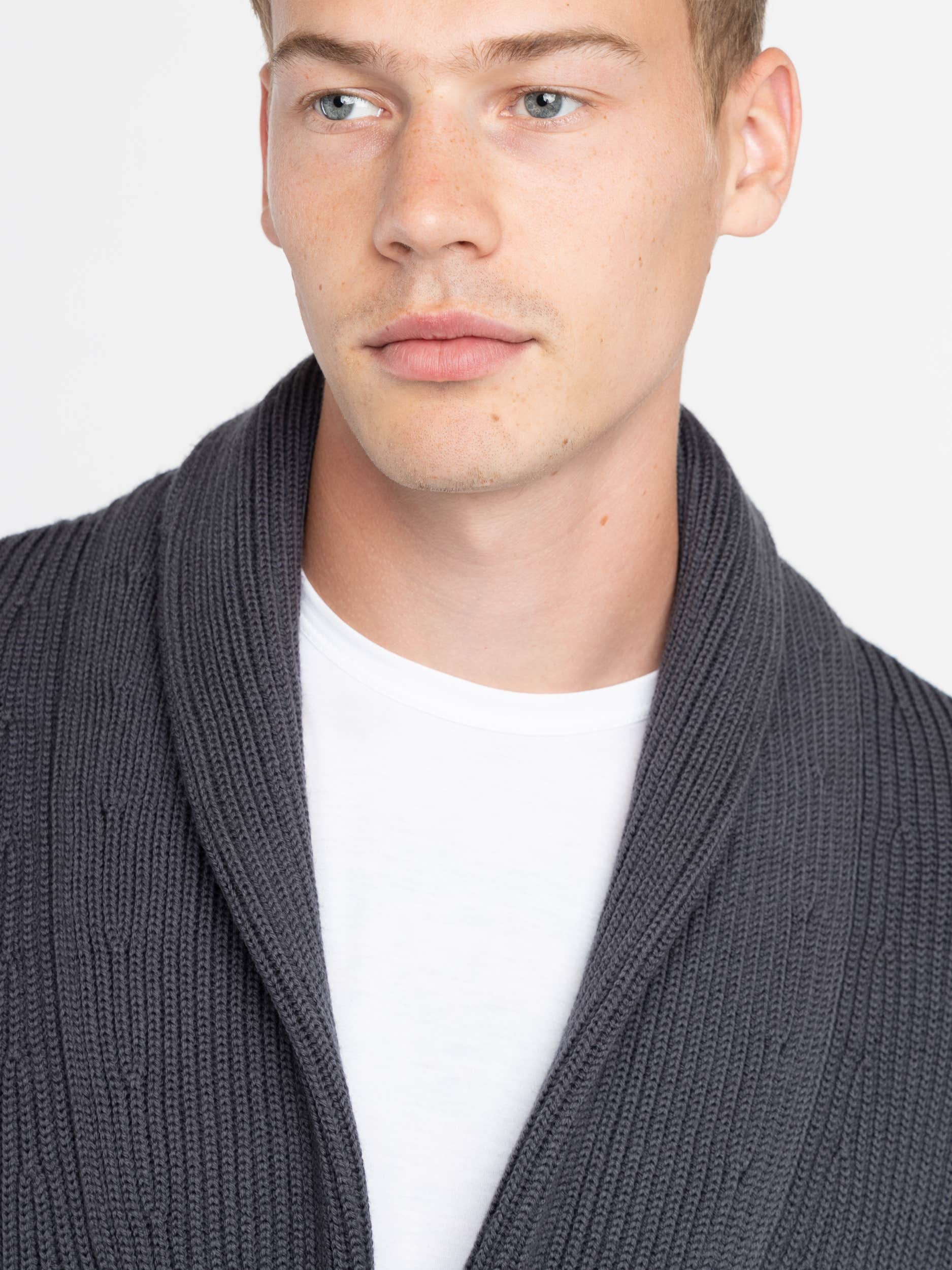 Dark Grey Fisherman Ribbed Shawl Cardigan