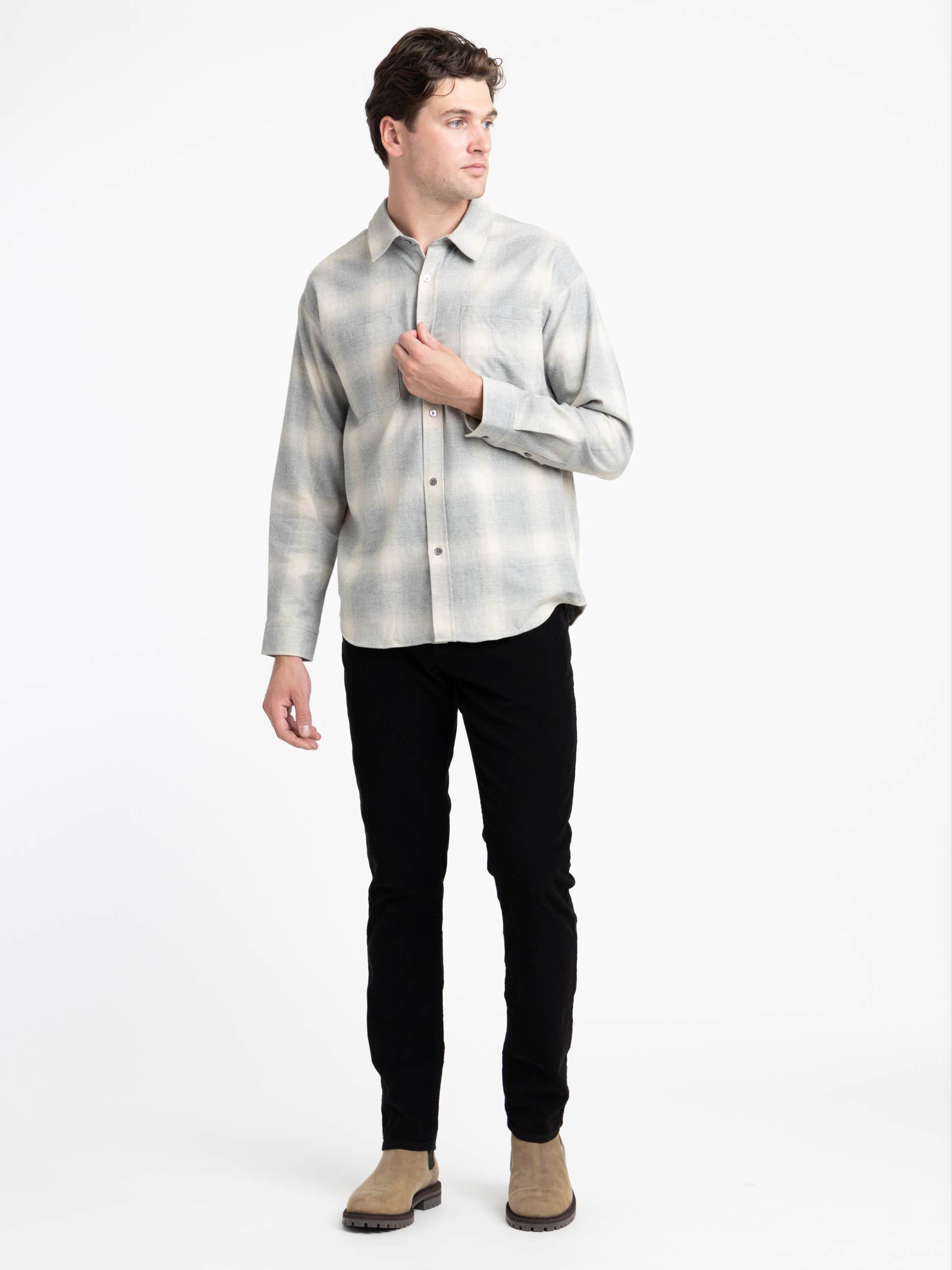 Grey/Oatmeal Plaid Flannel Shirt