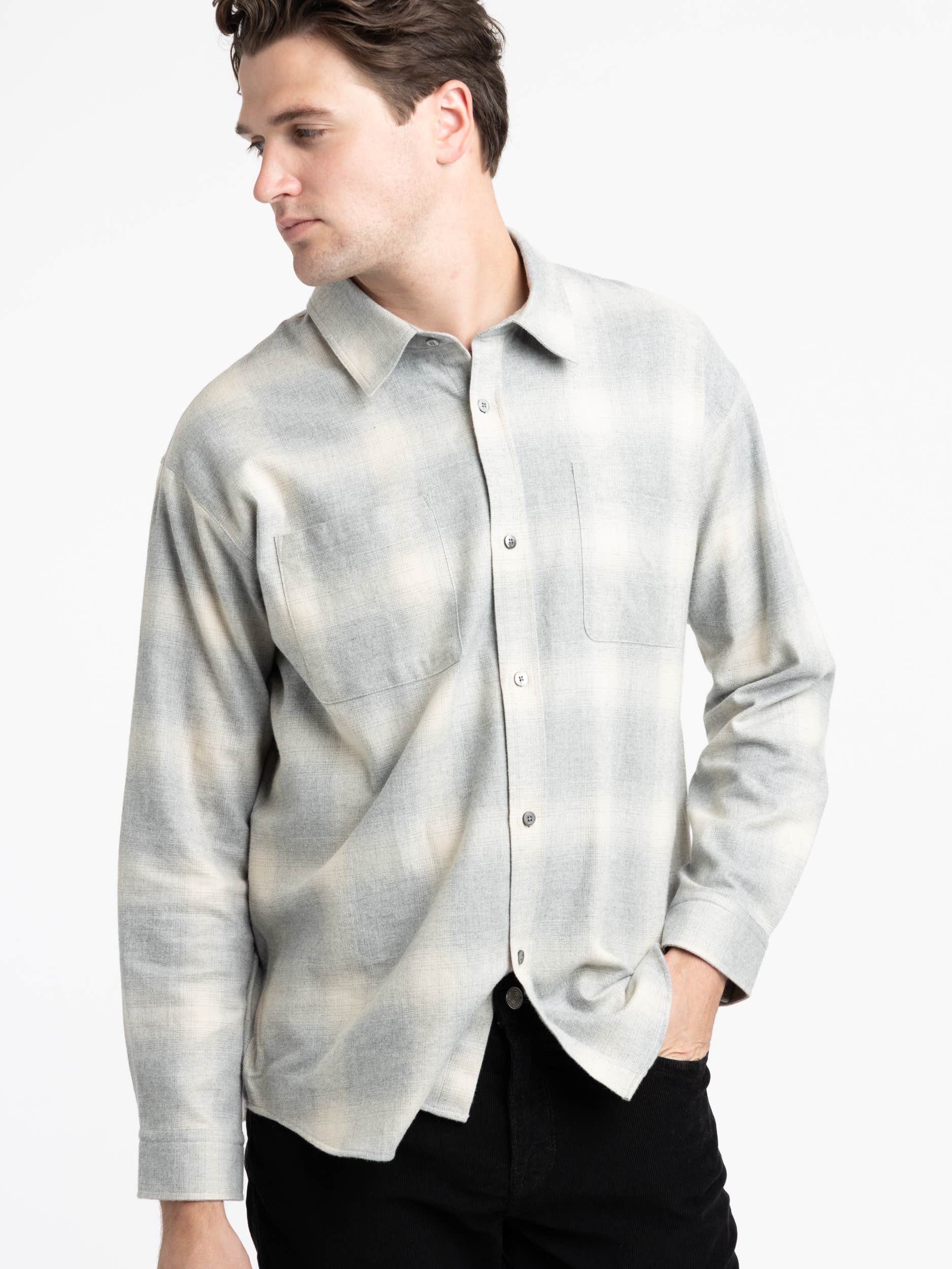 Grey/Oatmeal Plaid Flannel Shirt