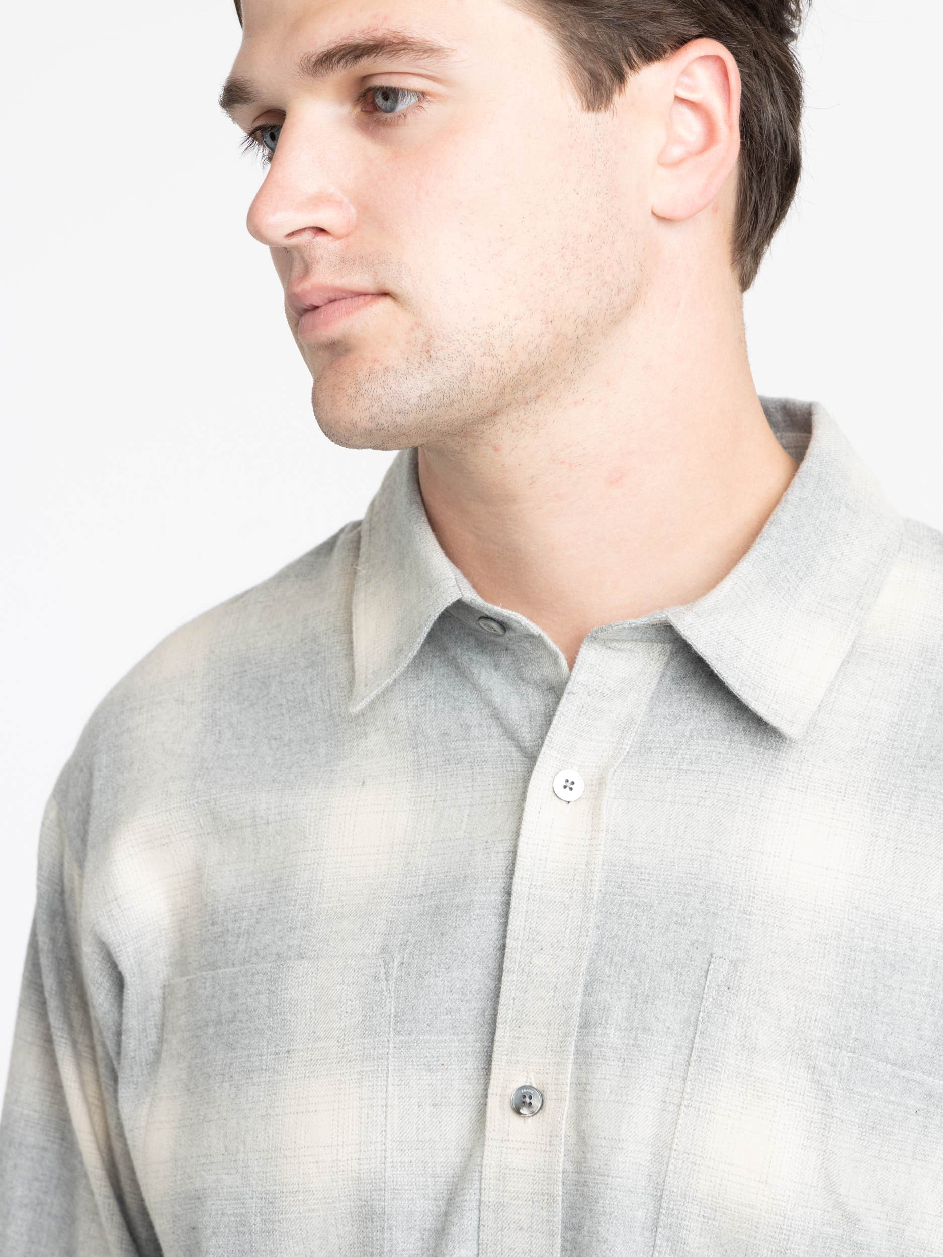 Grey/Oatmeal Plaid Flannel Shirt