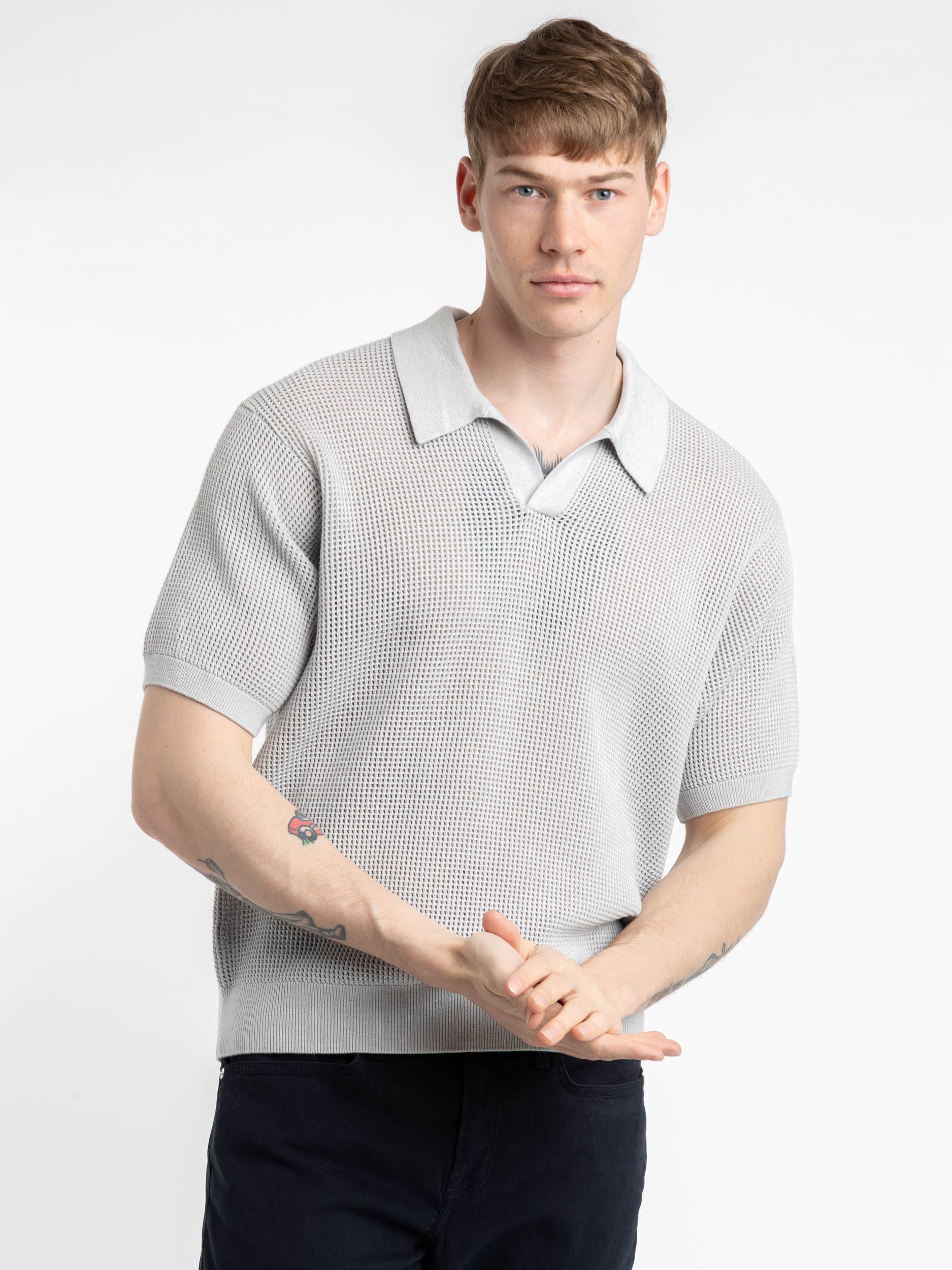 Grey Short Sleeve Polo Sweater