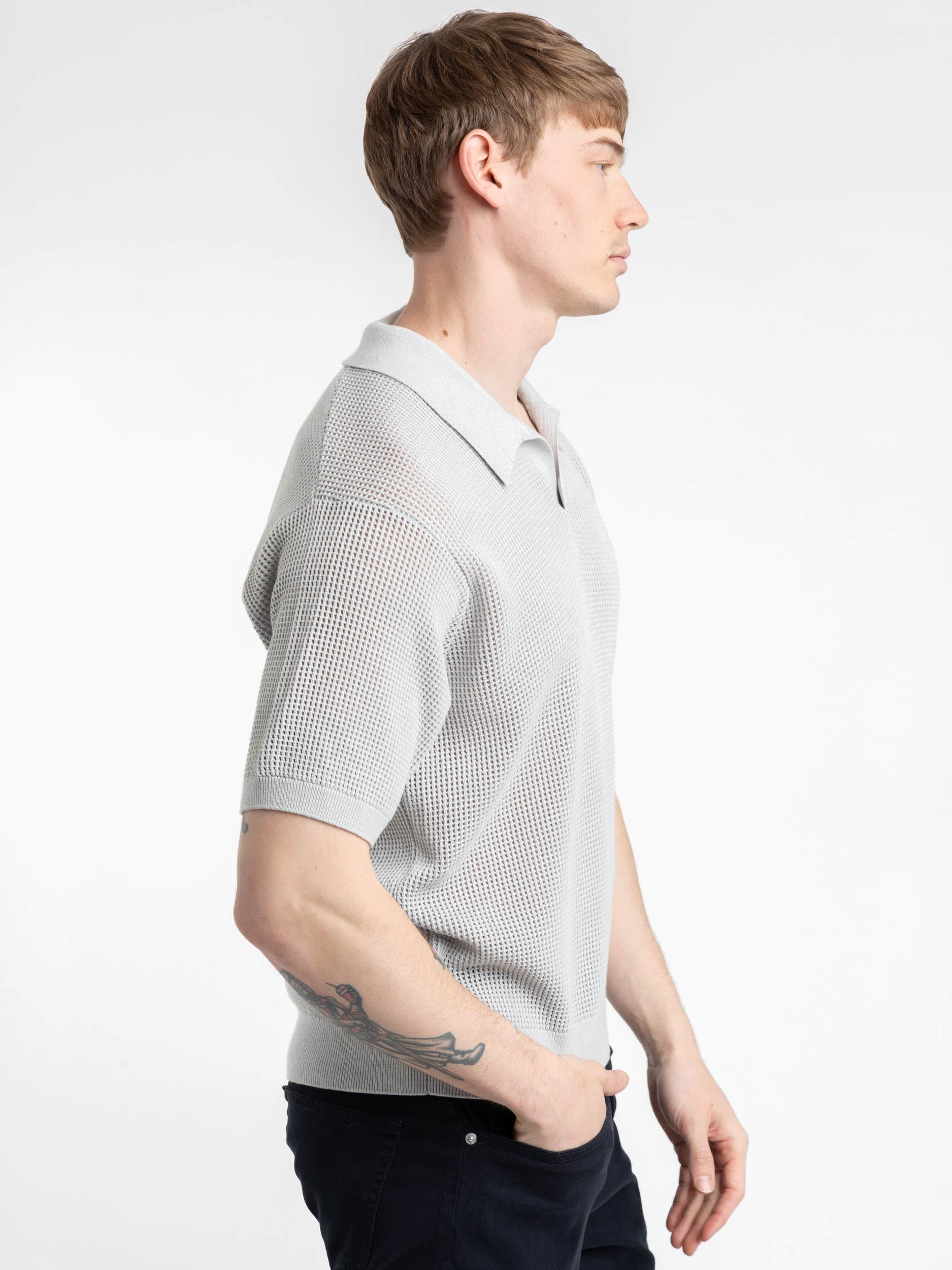 Grey Short Sleeve Polo Sweater