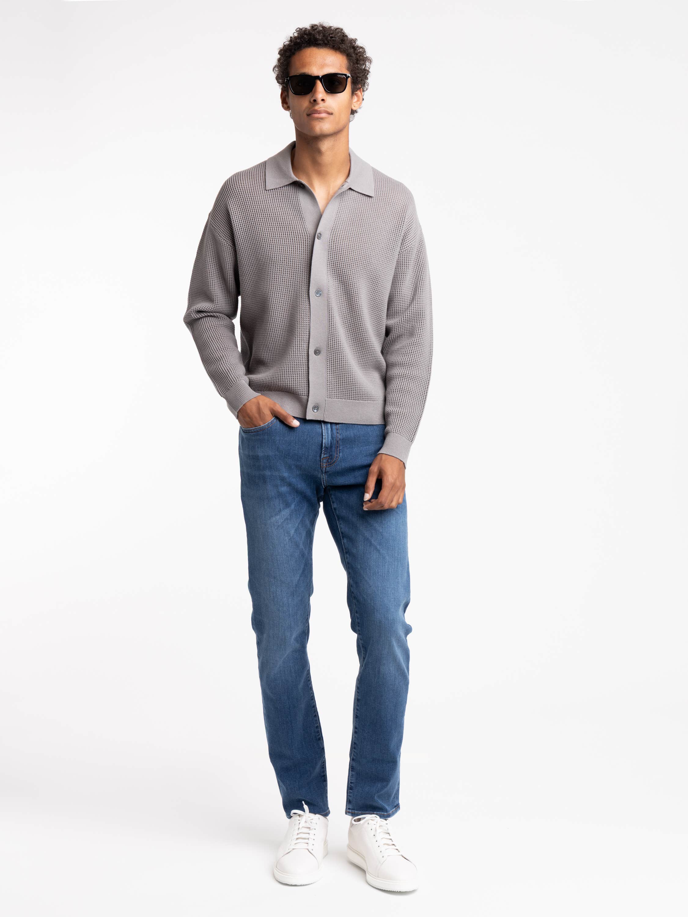 Grey Wool Blended Open Knit Cardigan