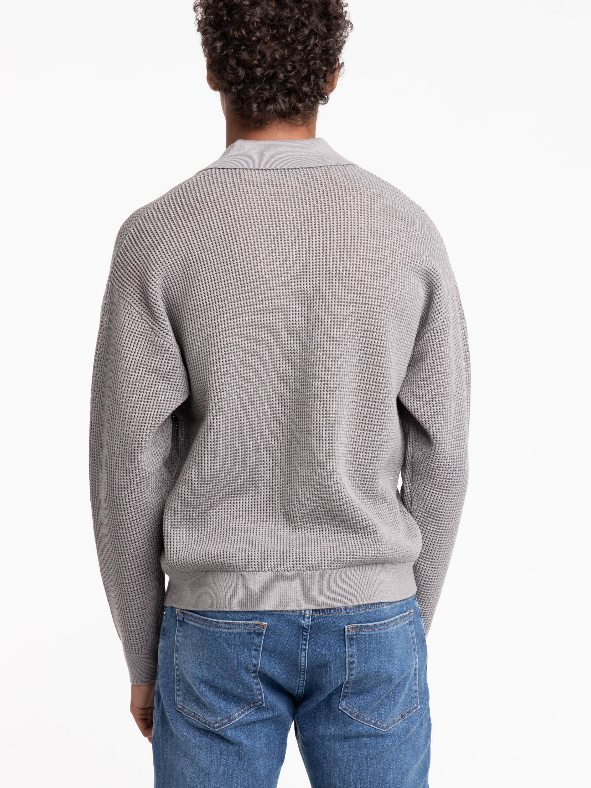 Grey Wool Blended Open Knit Cardigan