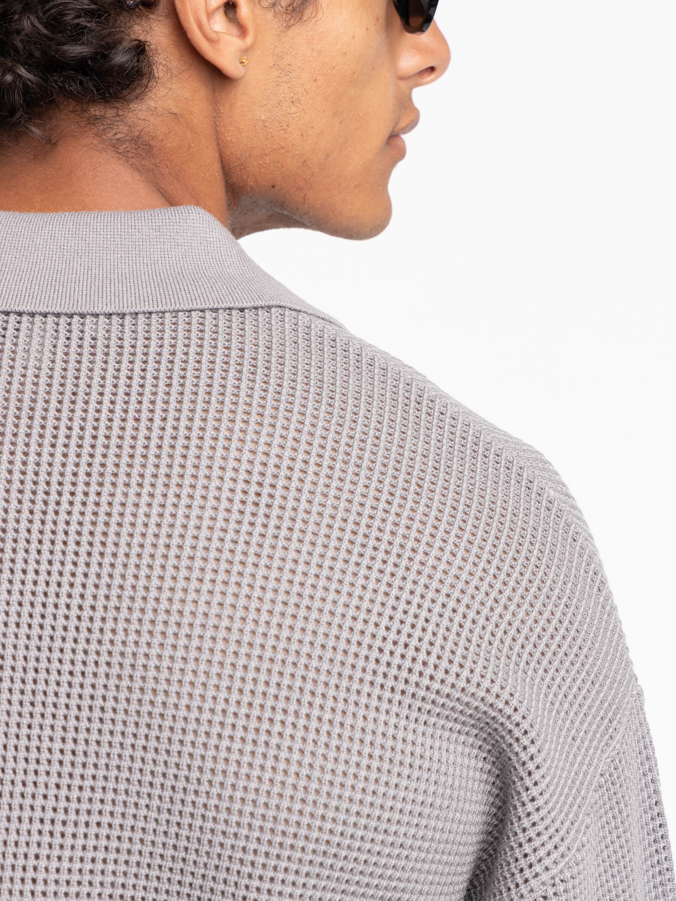 Grey Wool Blended Open Knit Cardigan