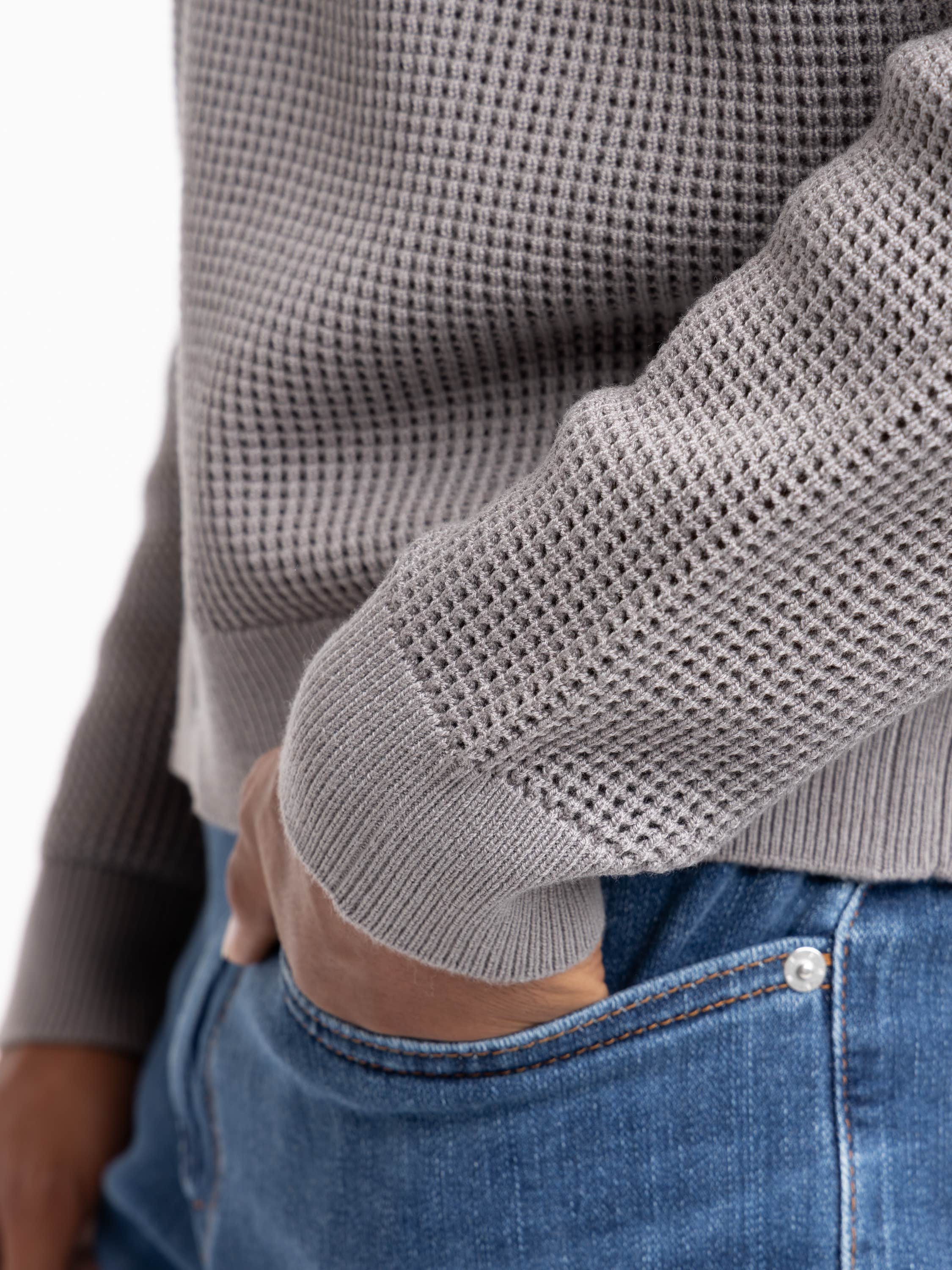 Grey Wool Blended Open Knit Cardigan