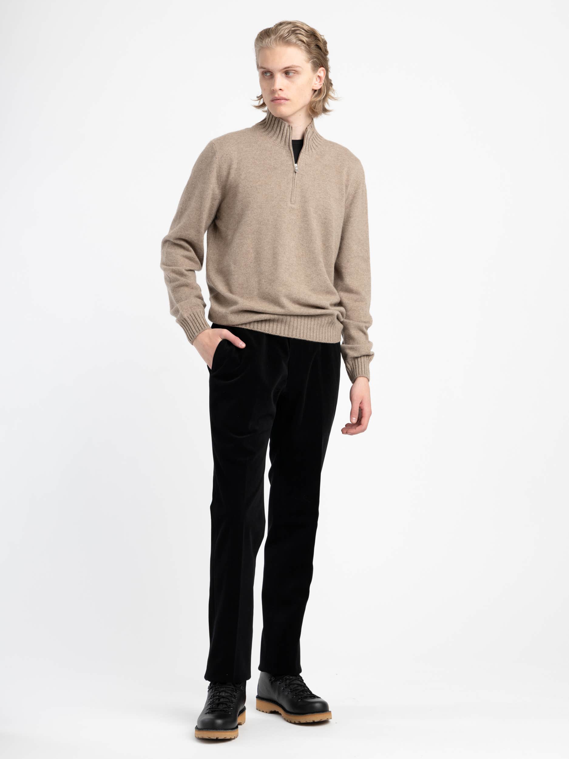Beige Half-Zip Felted Cashmere Crewneck