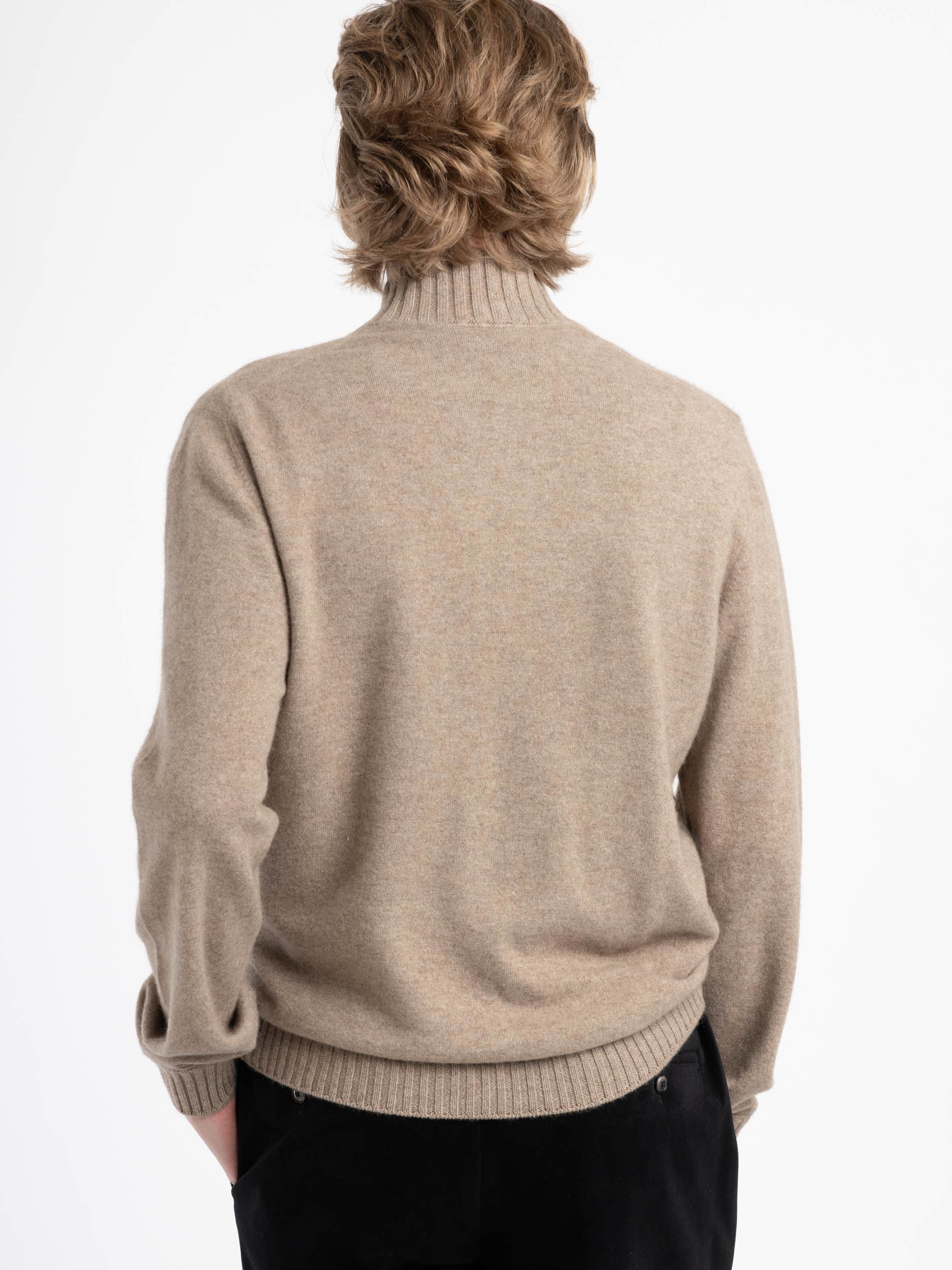 Beige Half-Zip Felted Cashmere Crewneck
