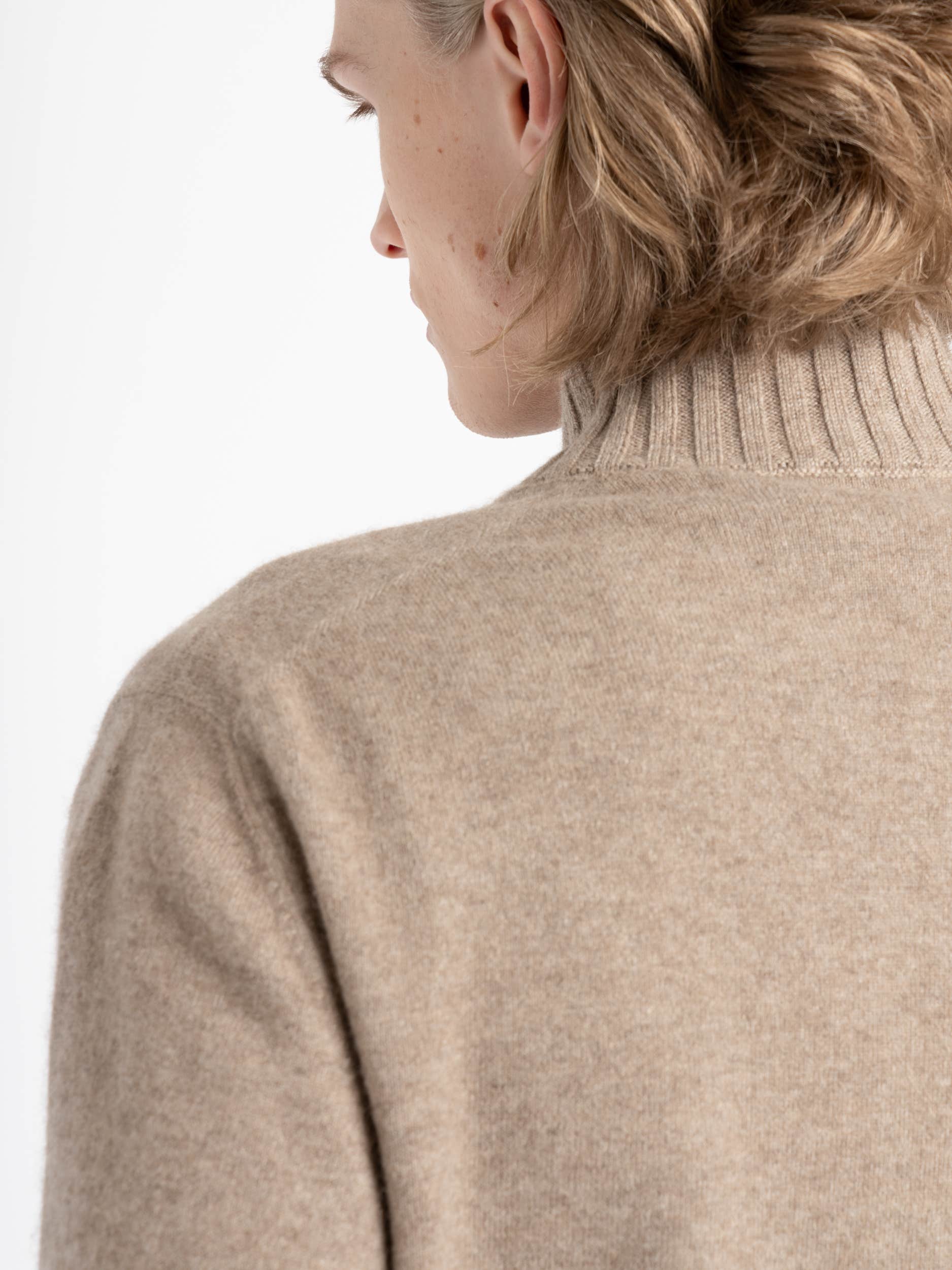 Beige Half-Zip Felted Cashmere Crewneck