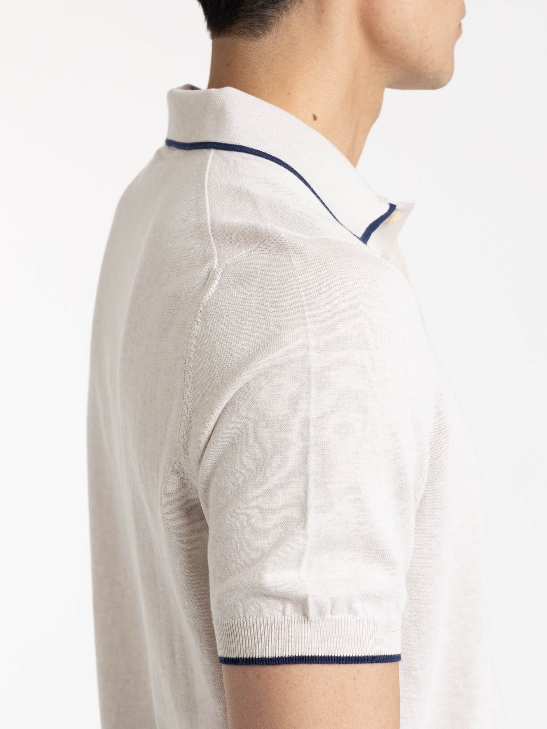 Beige Knit Polo with Navy Contrast