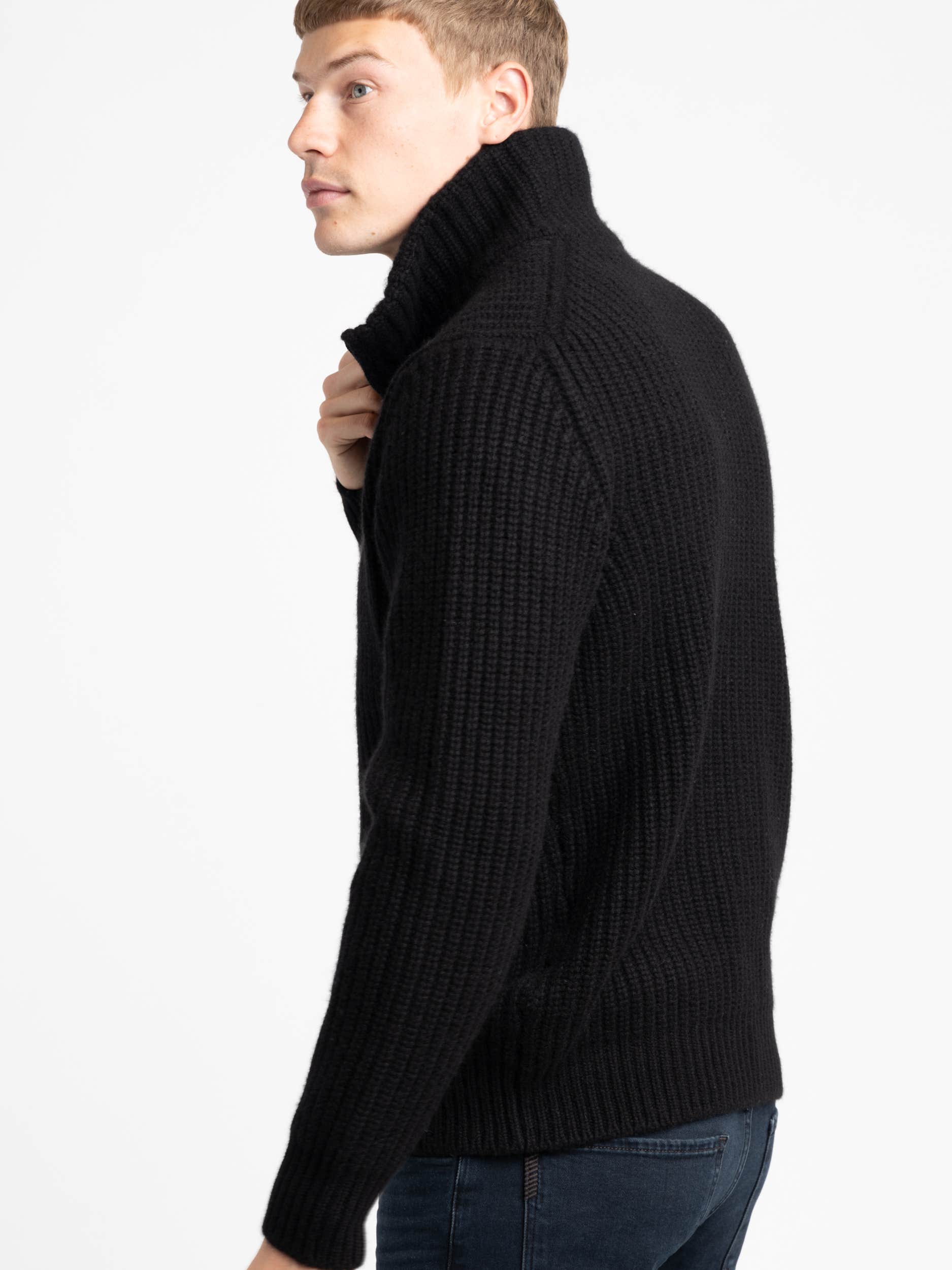 Black Cashmere Full Zip Sweater
