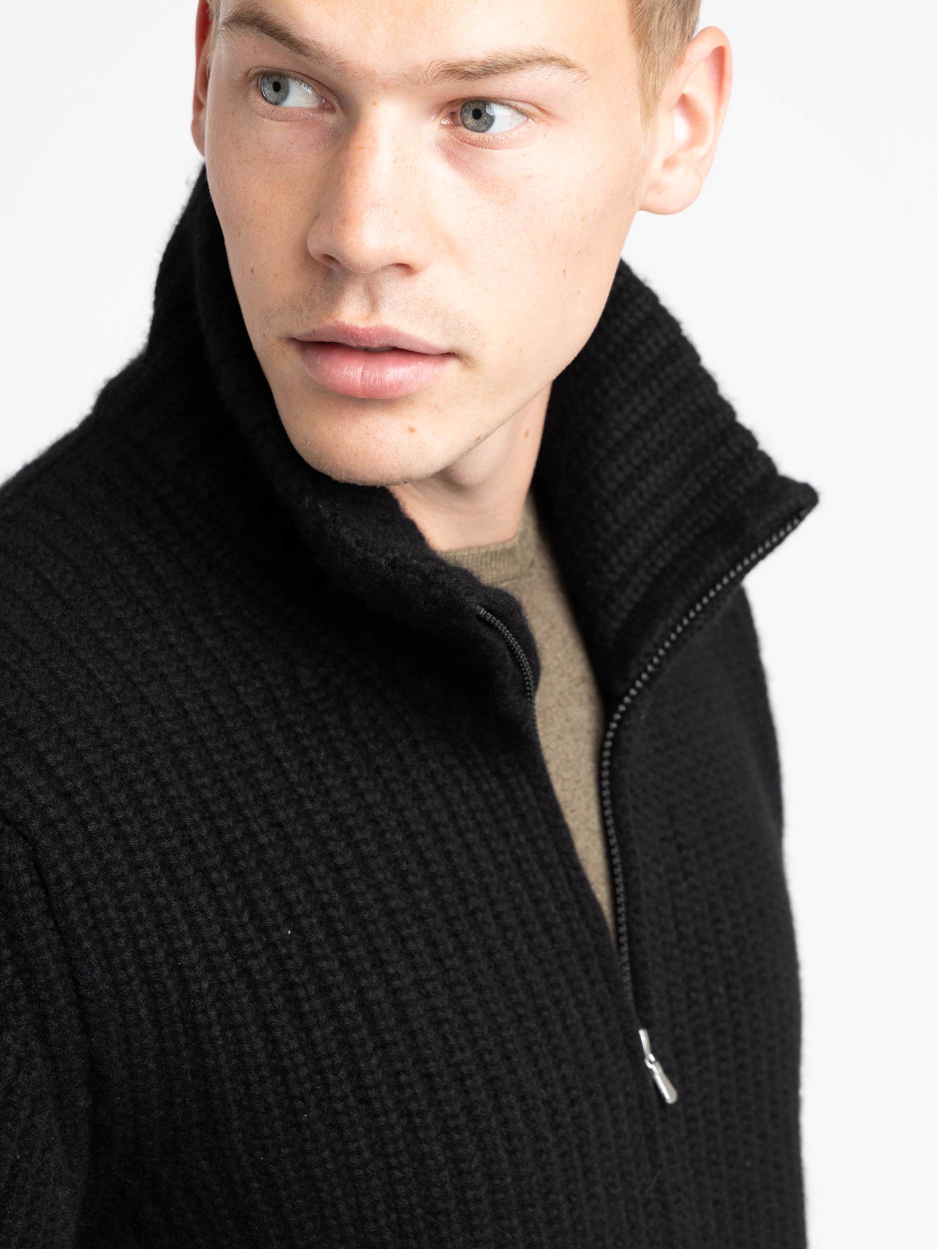 Black Cashmere Full Zip Sweater