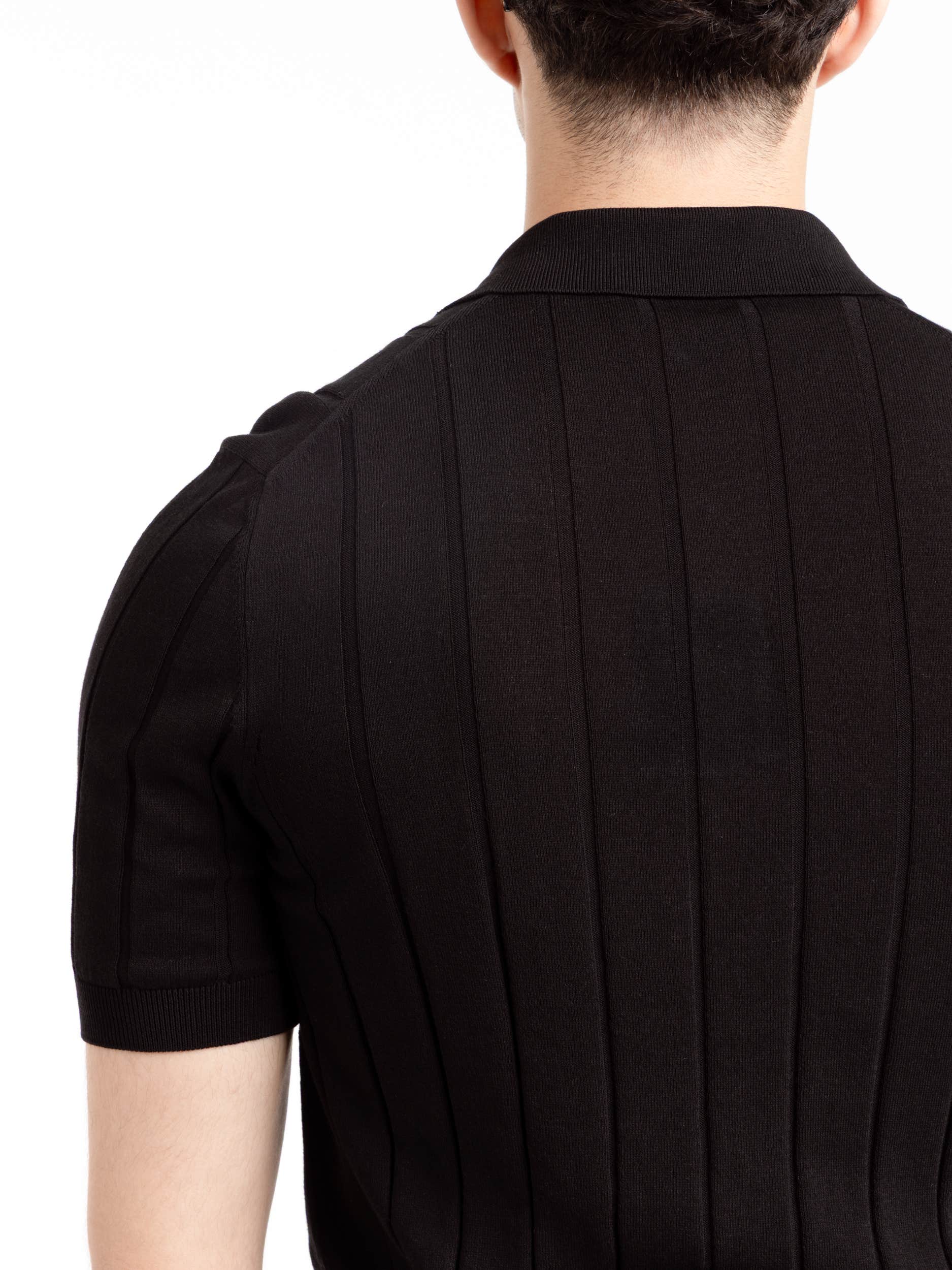 Black Ribbed Full Botton Polo Shirt