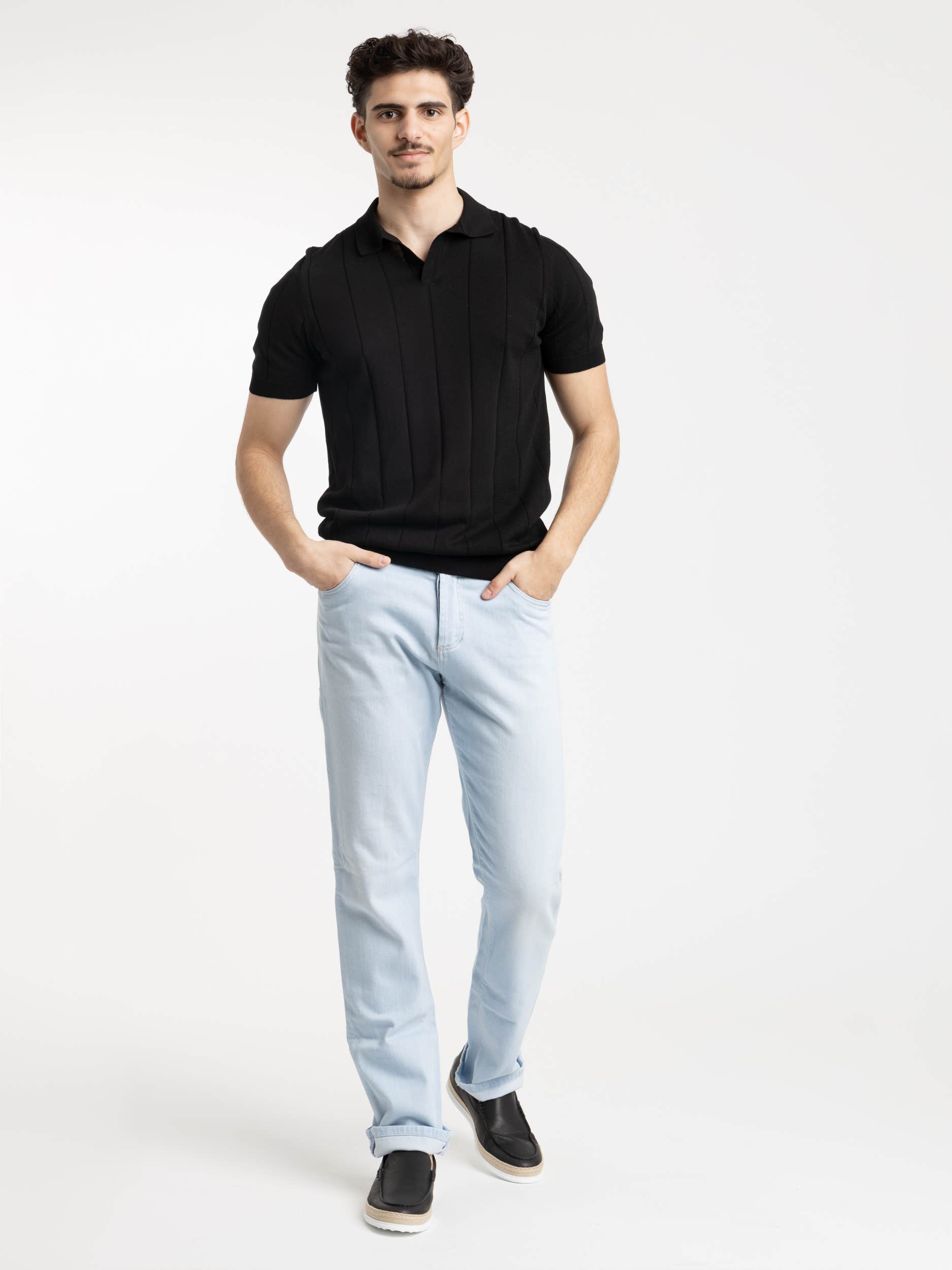 Black Ribbed Skipper Polo