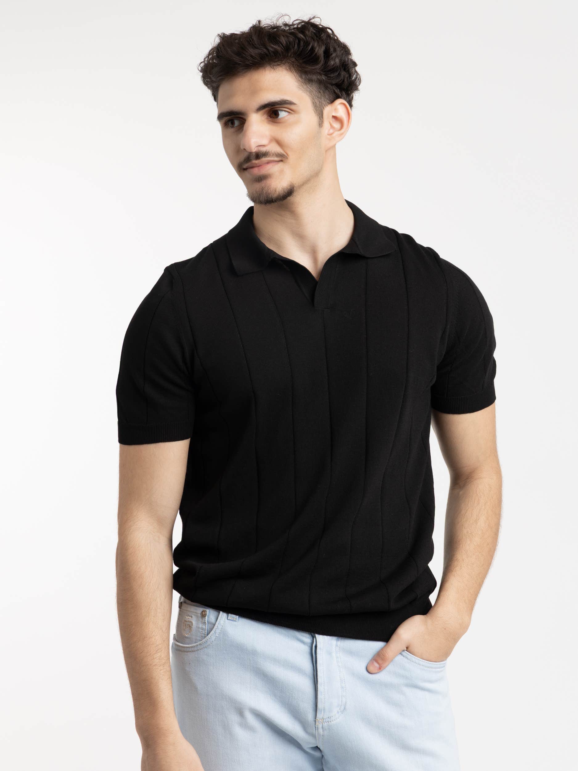 Black Ribbed Skipper Polo