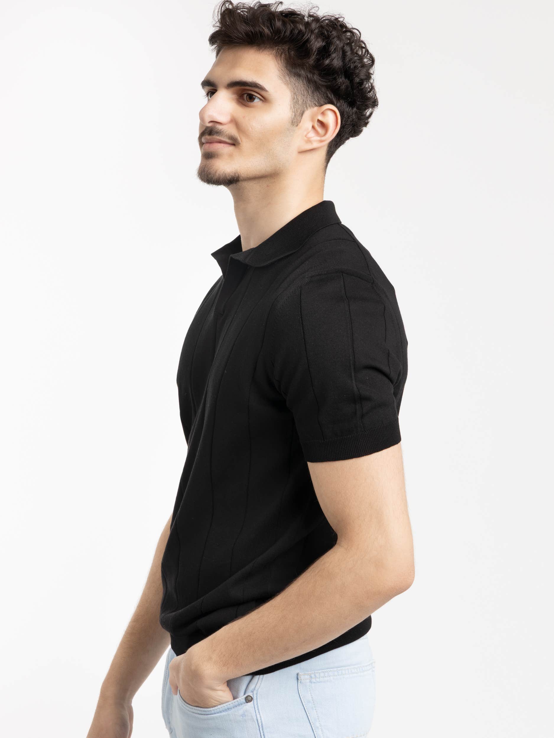 Black Ribbed Skipper Polo