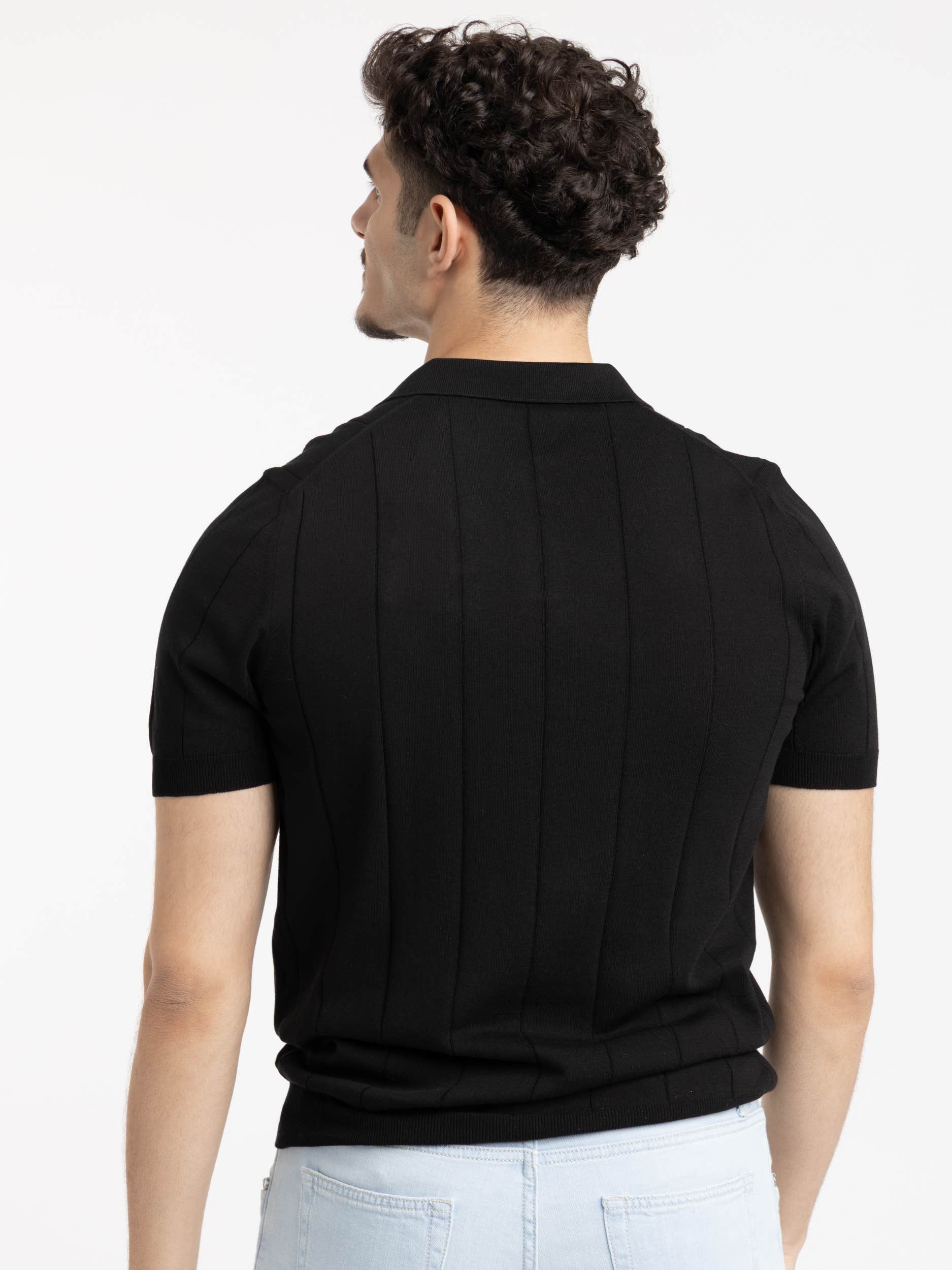 Black Ribbed Skipper Polo