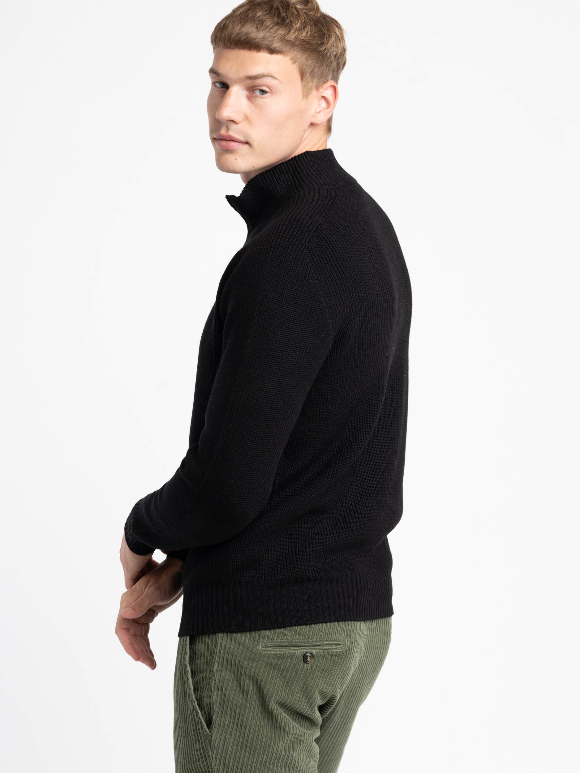Black Rainwool Quarter-Zip Pullover Sweater