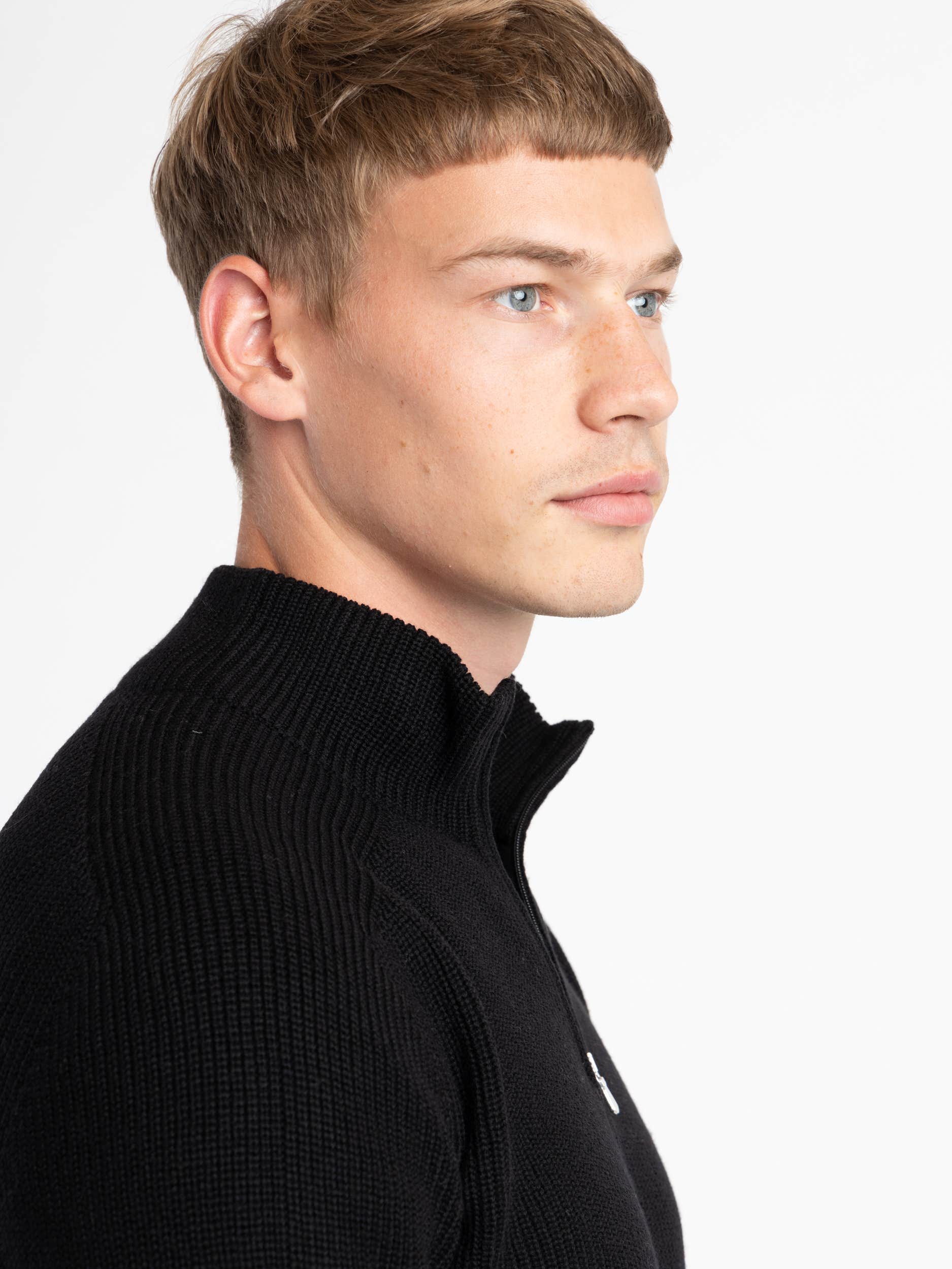 Black Rainwool Quarter-Zip Pullover Sweater