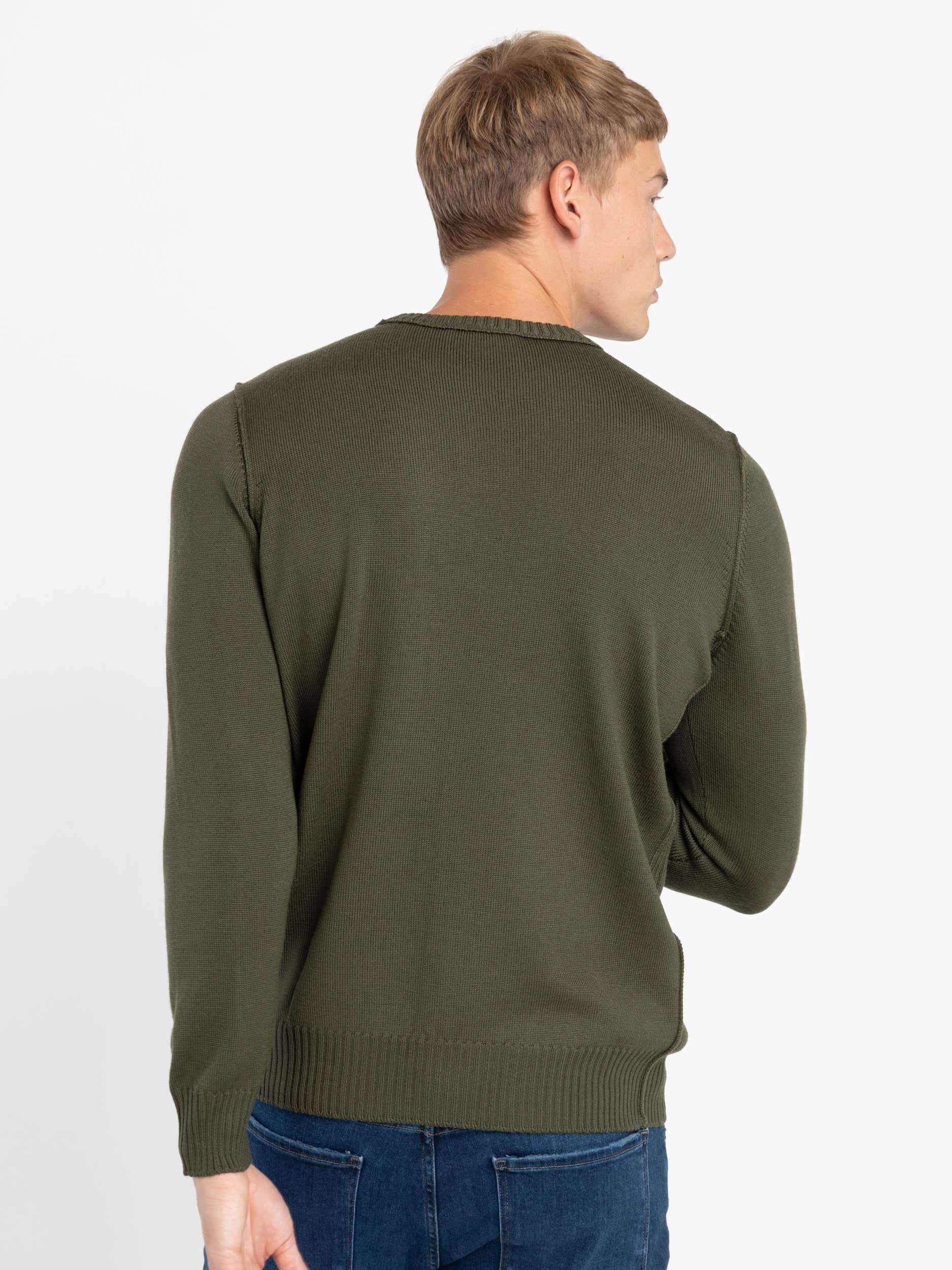 Green Merino Raw Edge Crewneck