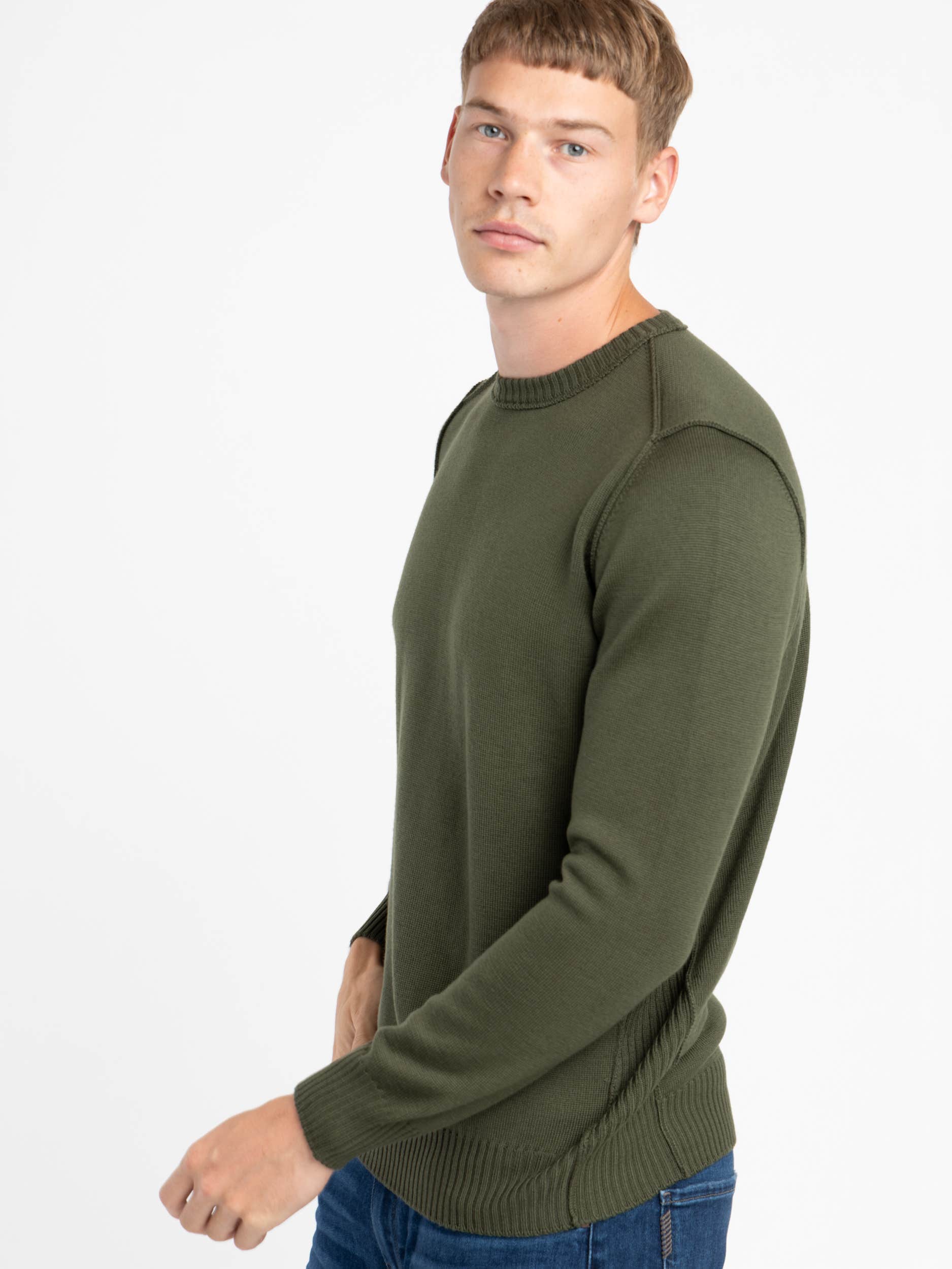 Green Merino Raw Edge Crewneck
