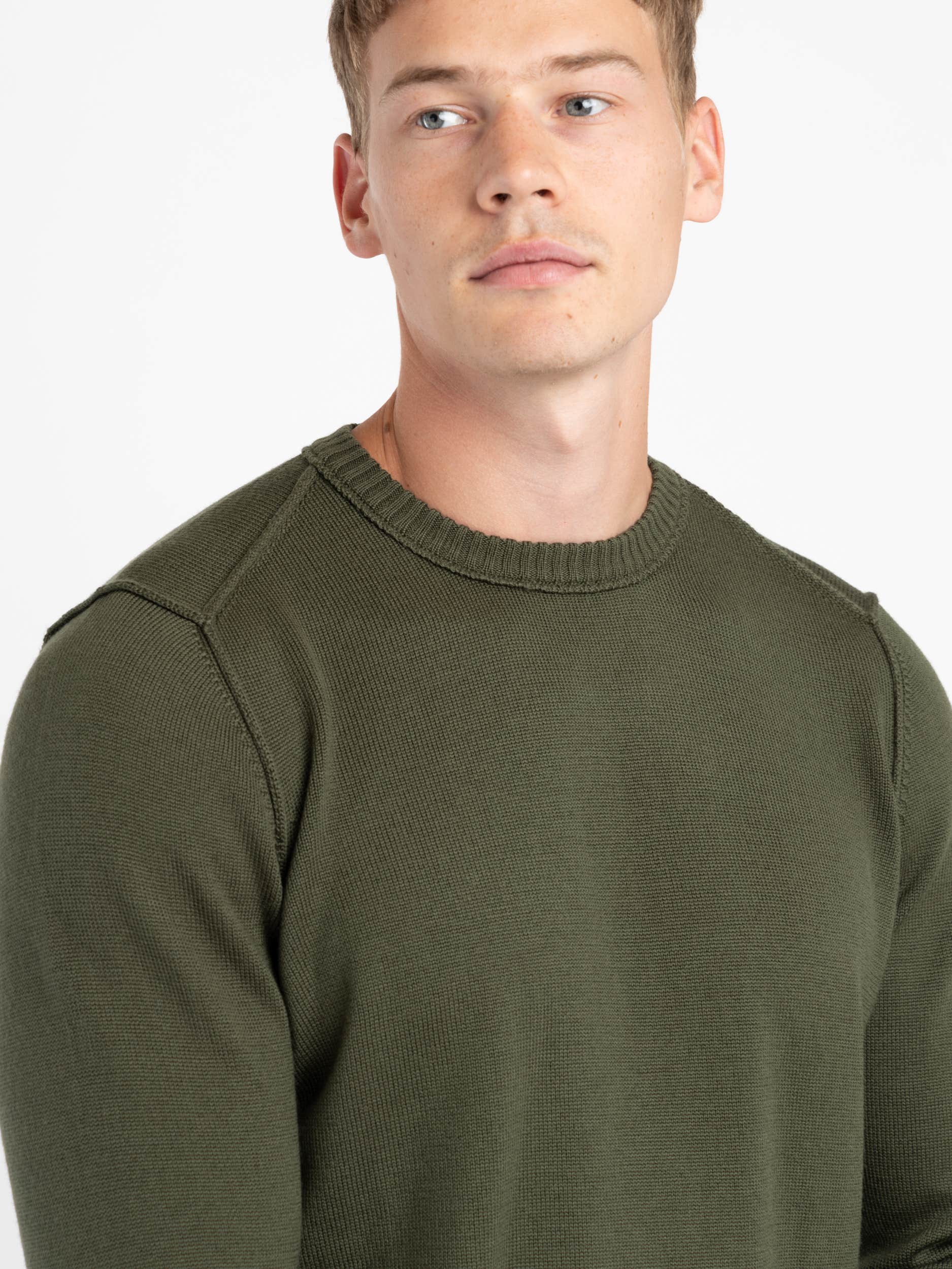 Green Merino Raw Edge Crewneck