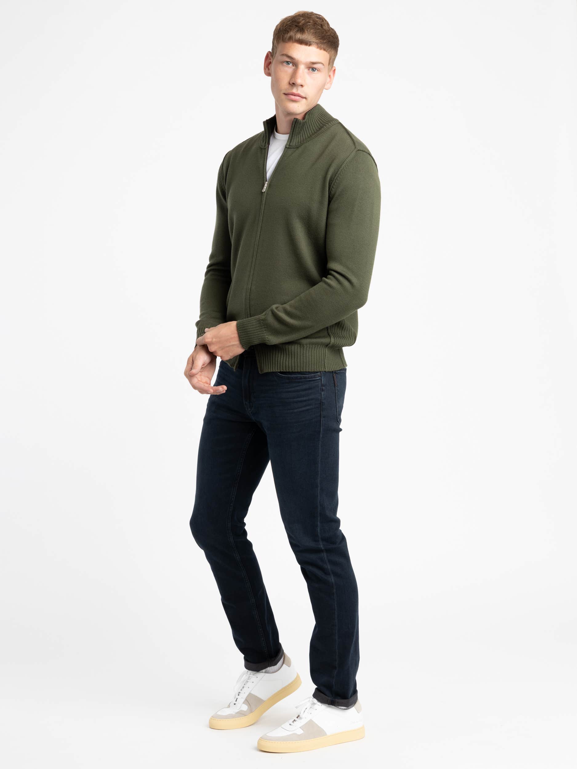 Green Extra Fine Merino Wool Zip Sweater