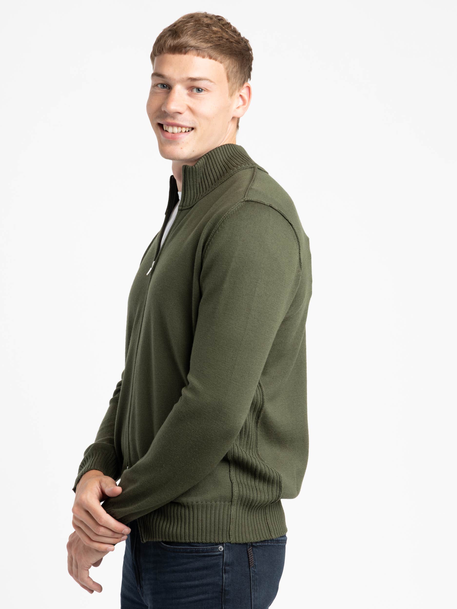 Green Extra Fine Merino Wool Zip Sweater