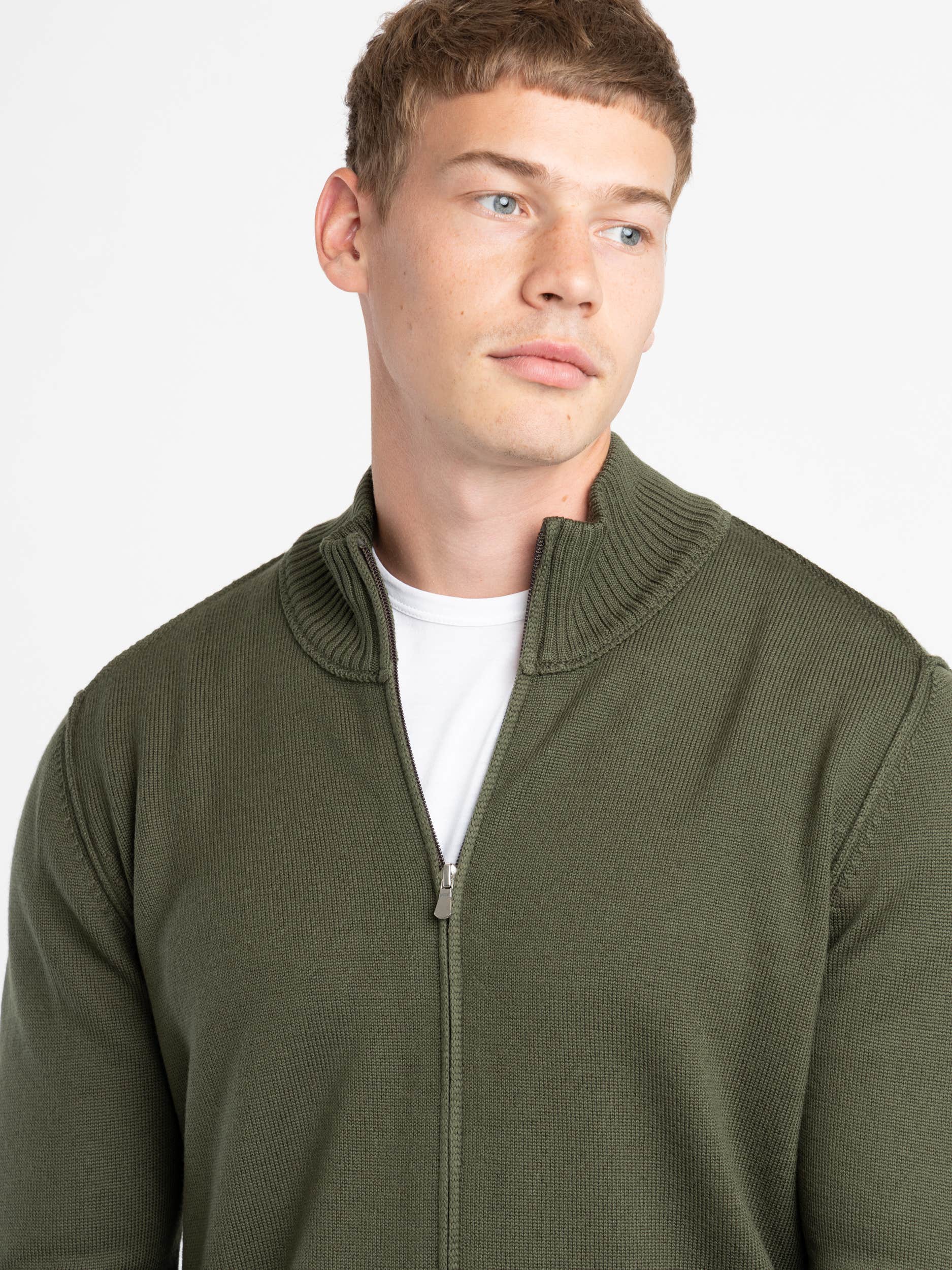 Green Extra Fine Merino Wool Zip Sweater