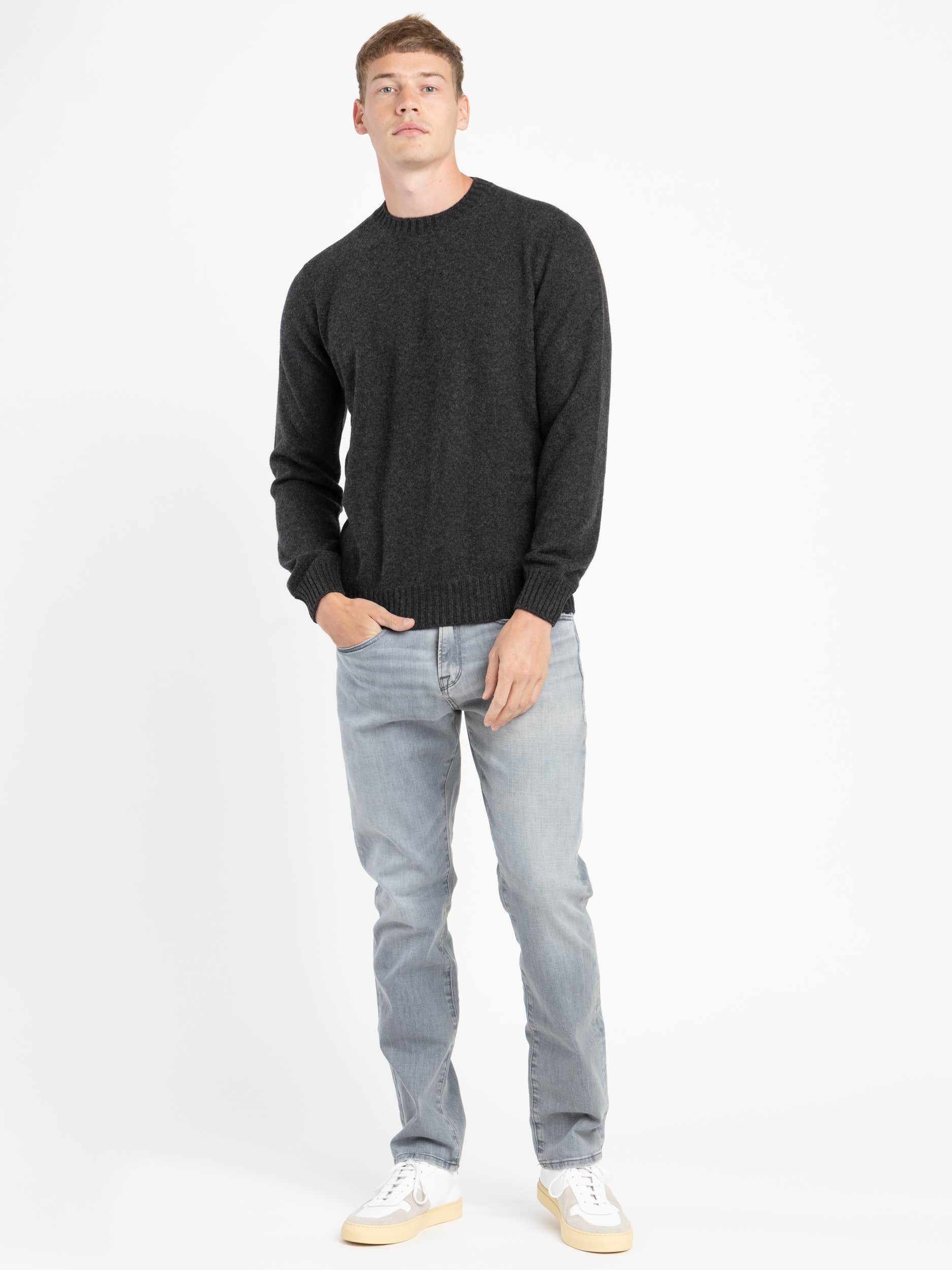 Grey Felted Cashmere Crewneck