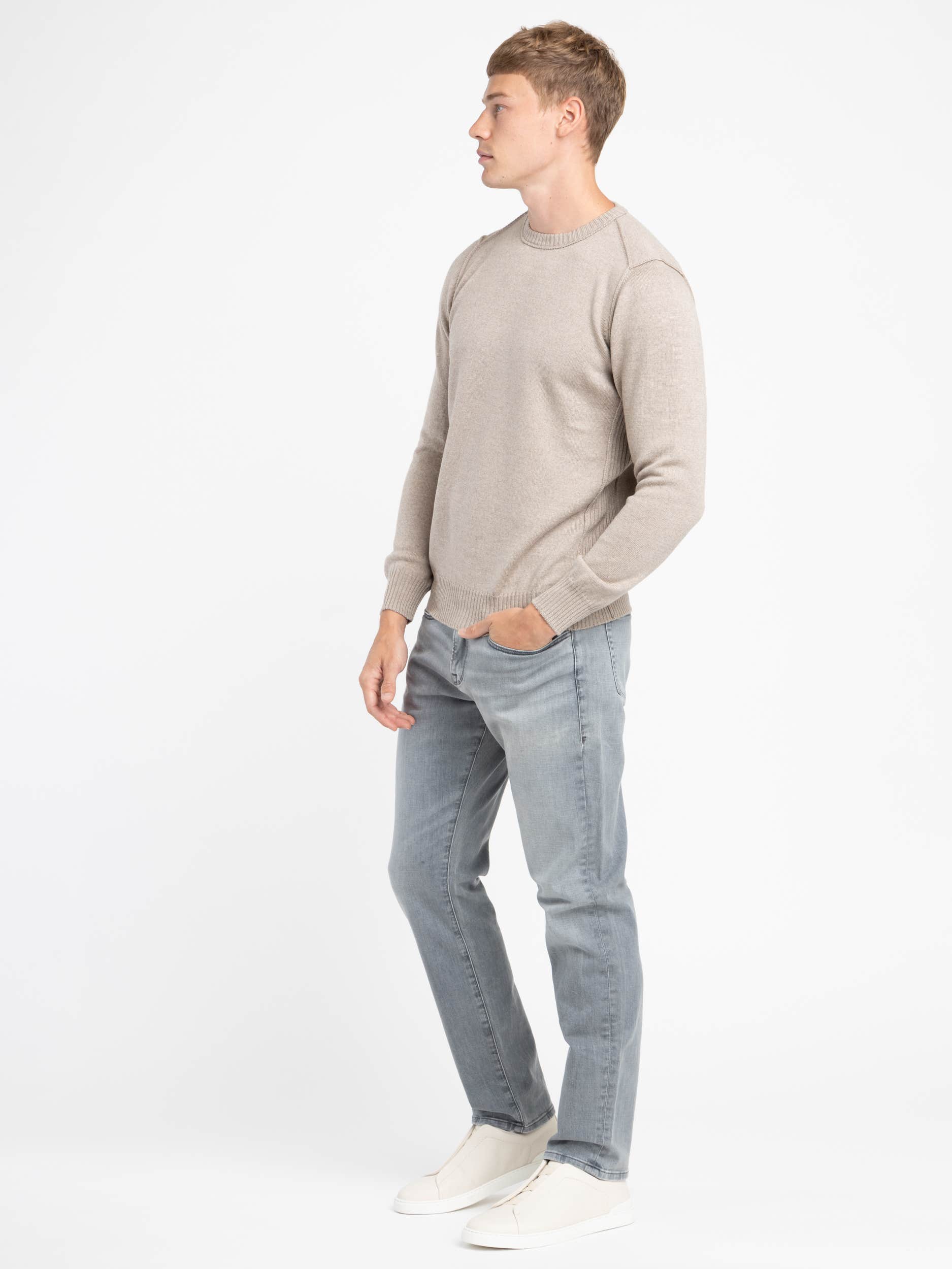Light Brown Merino Raw Edge Crewneck