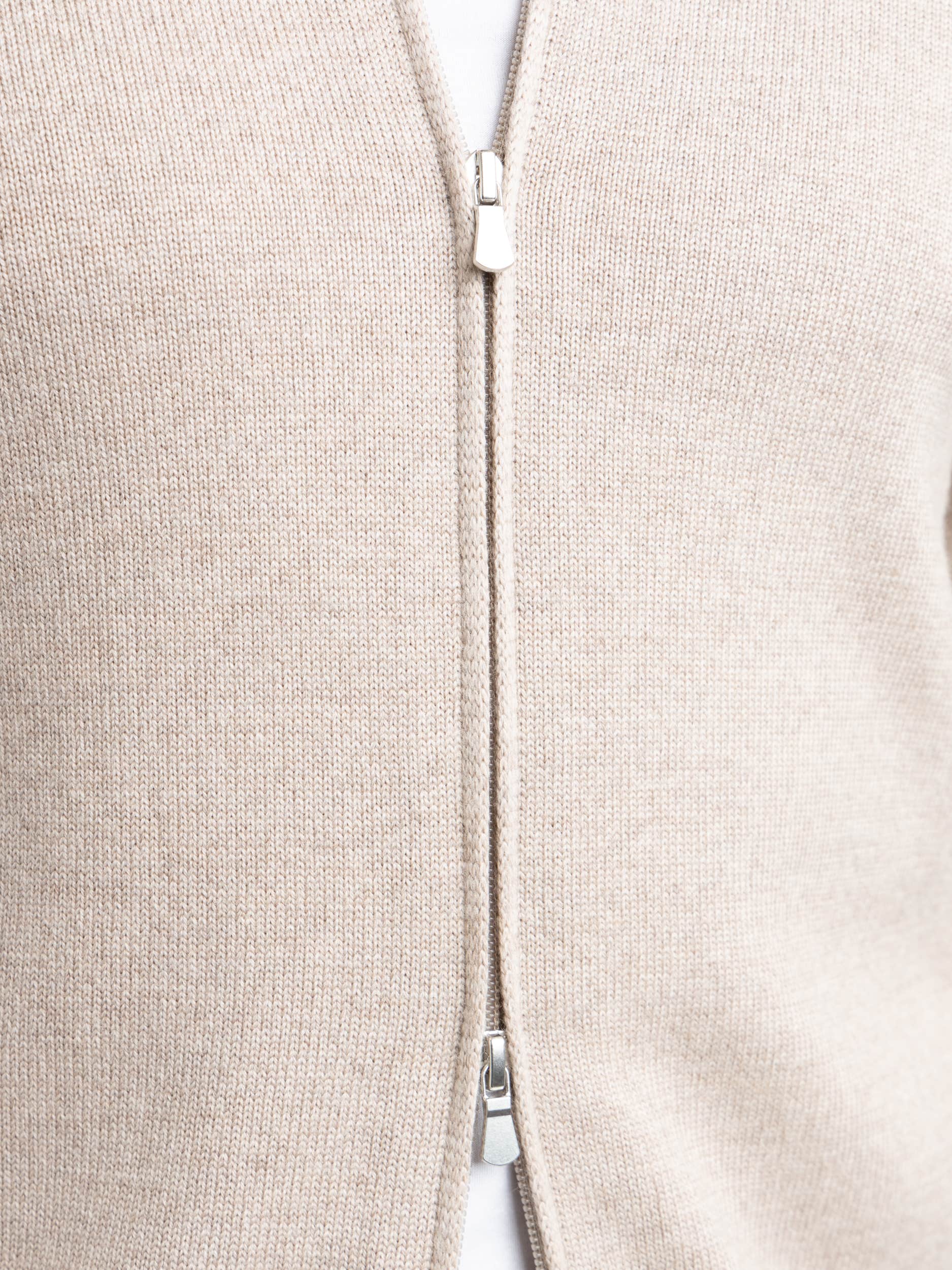 Light Brown Extra Fine Merino Wool Zip Sweater