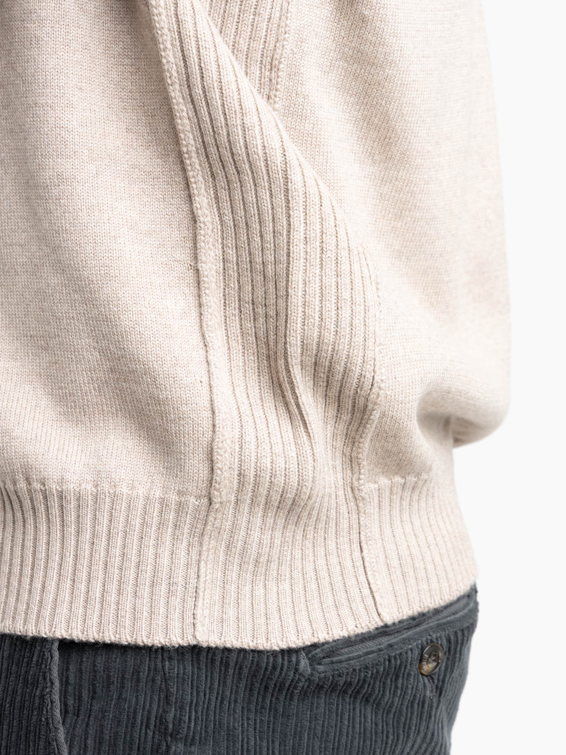 Light Brown Extra Fine Merino Wool Zip Sweater