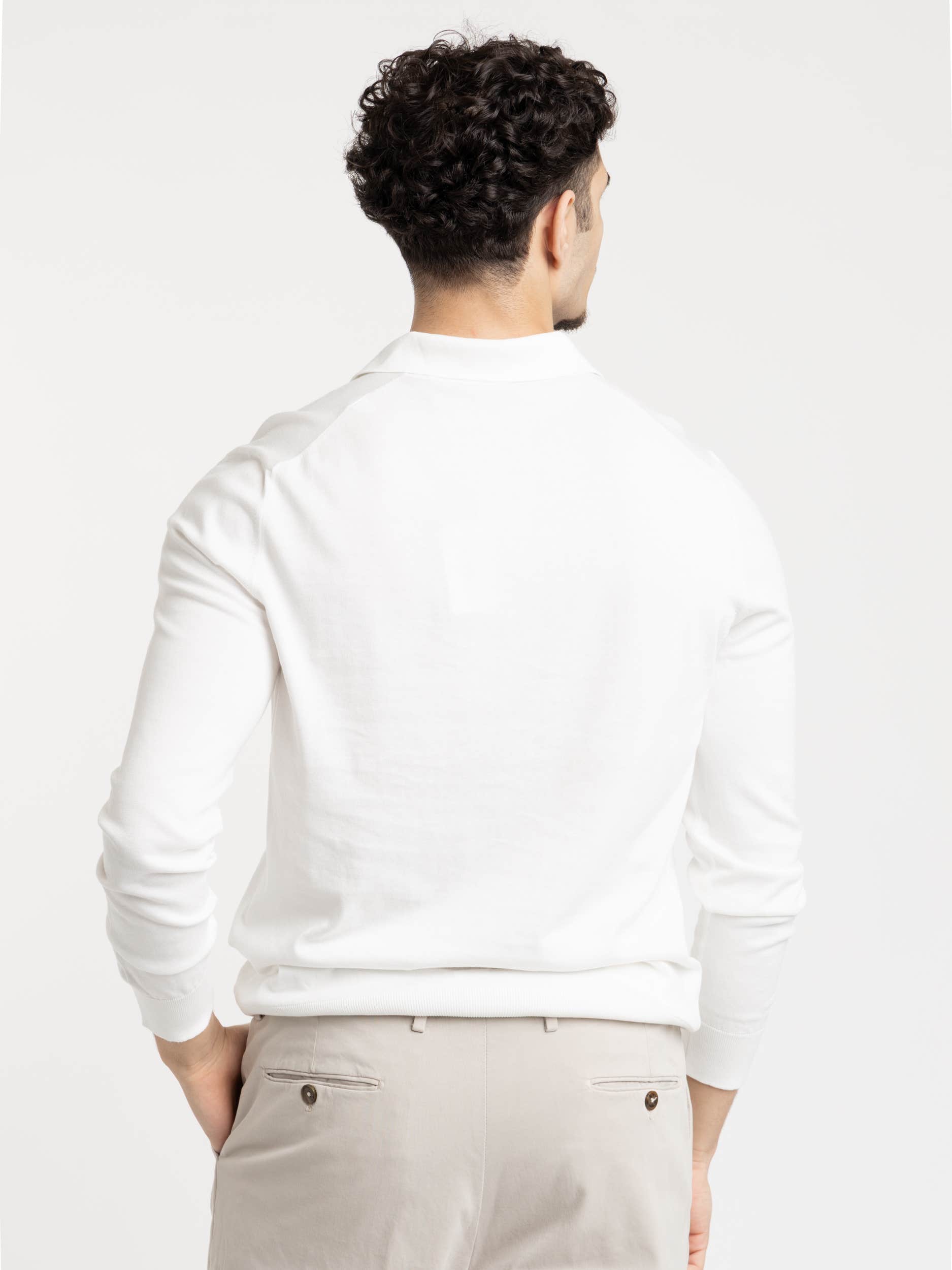 Long-Sleeved Cotton White Polo