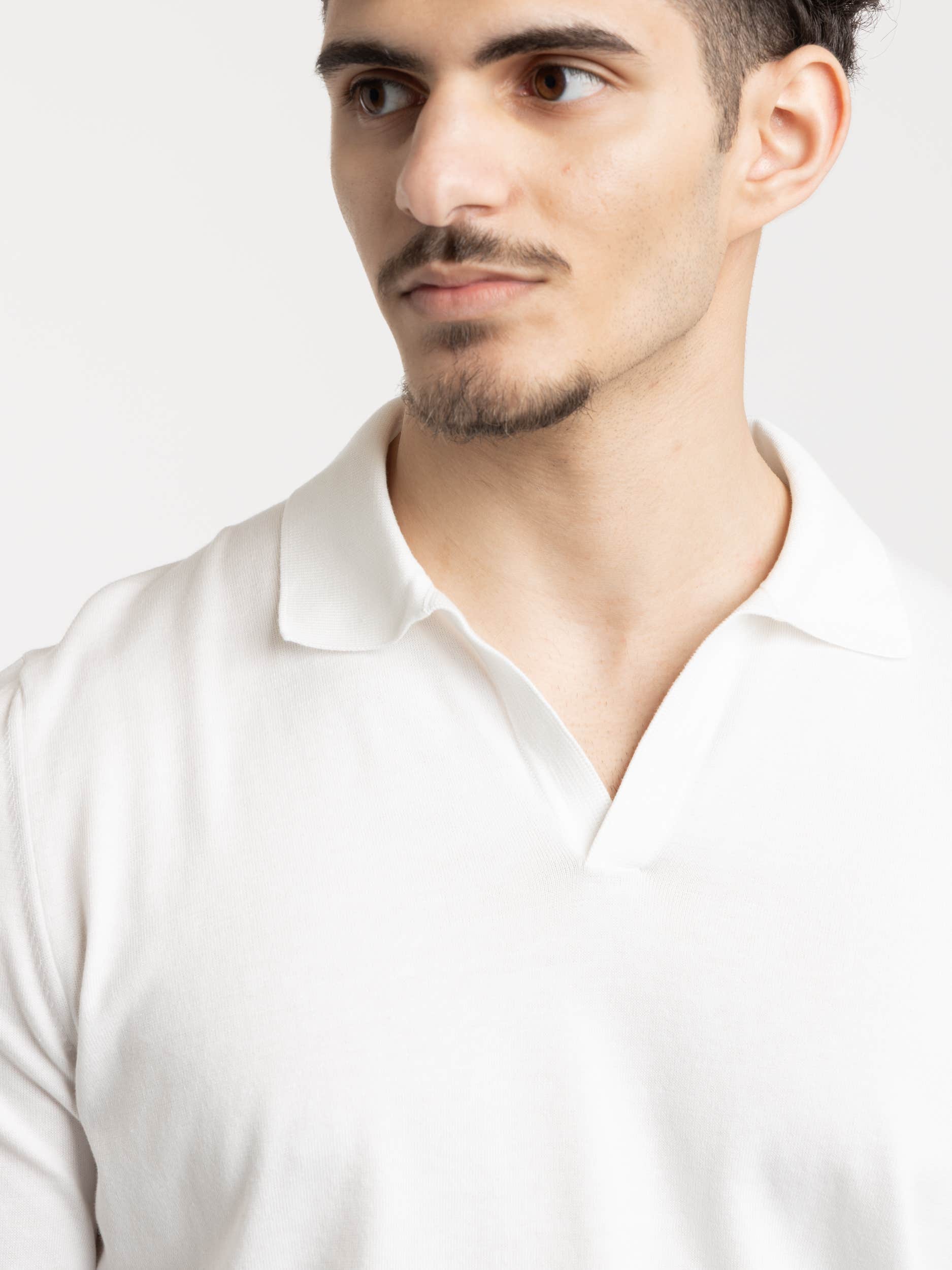 Long-Sleeved Cotton White Polo