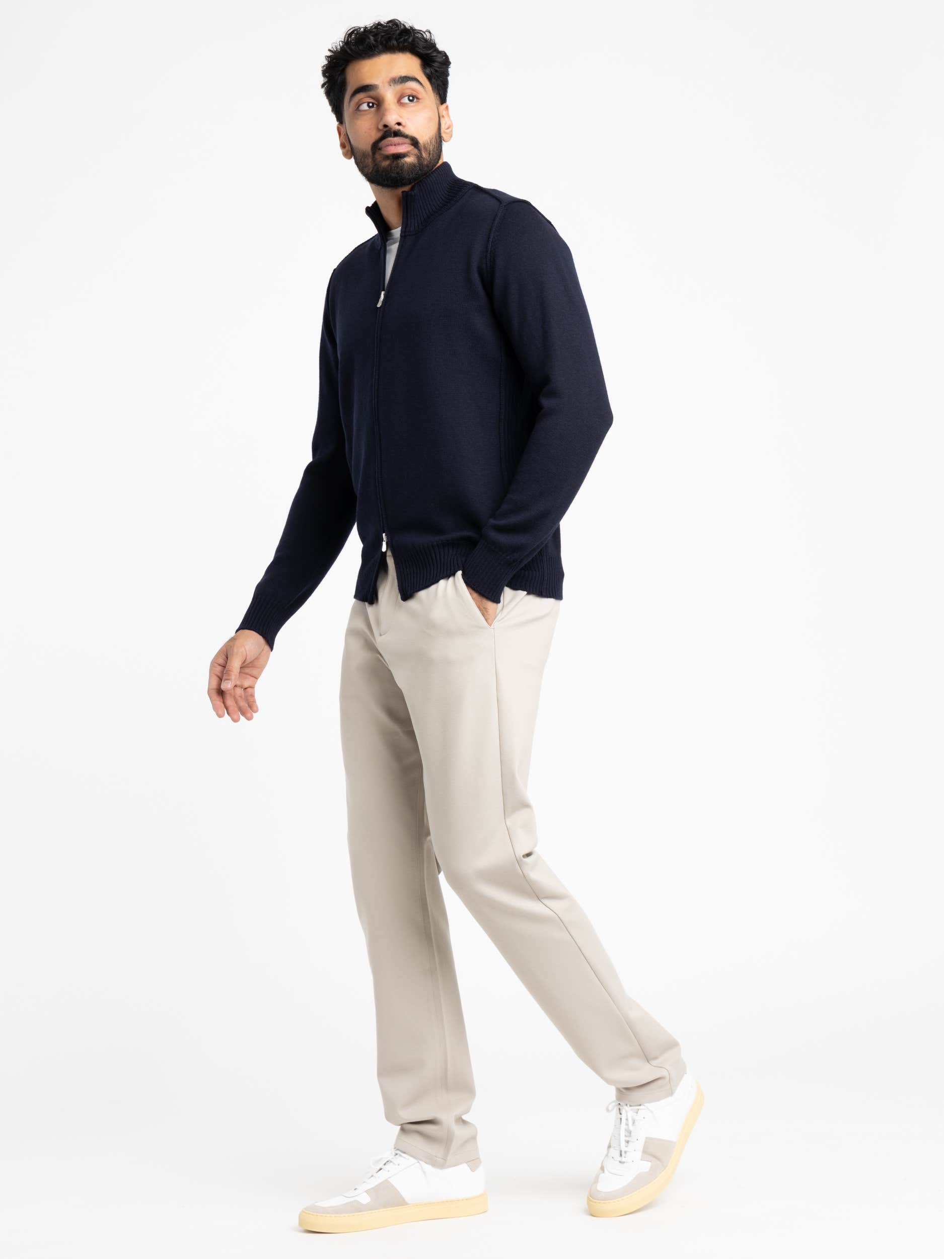 Navy Extra Fine Merino Wool Zip Sweater