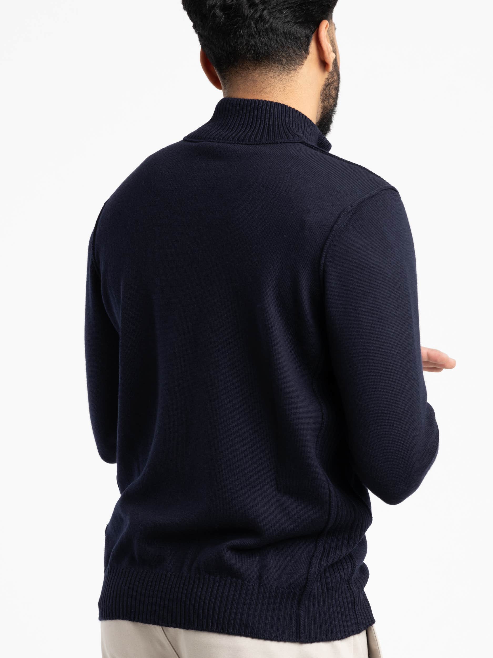 Navy Extra Fine Merino Wool Zip Sweater