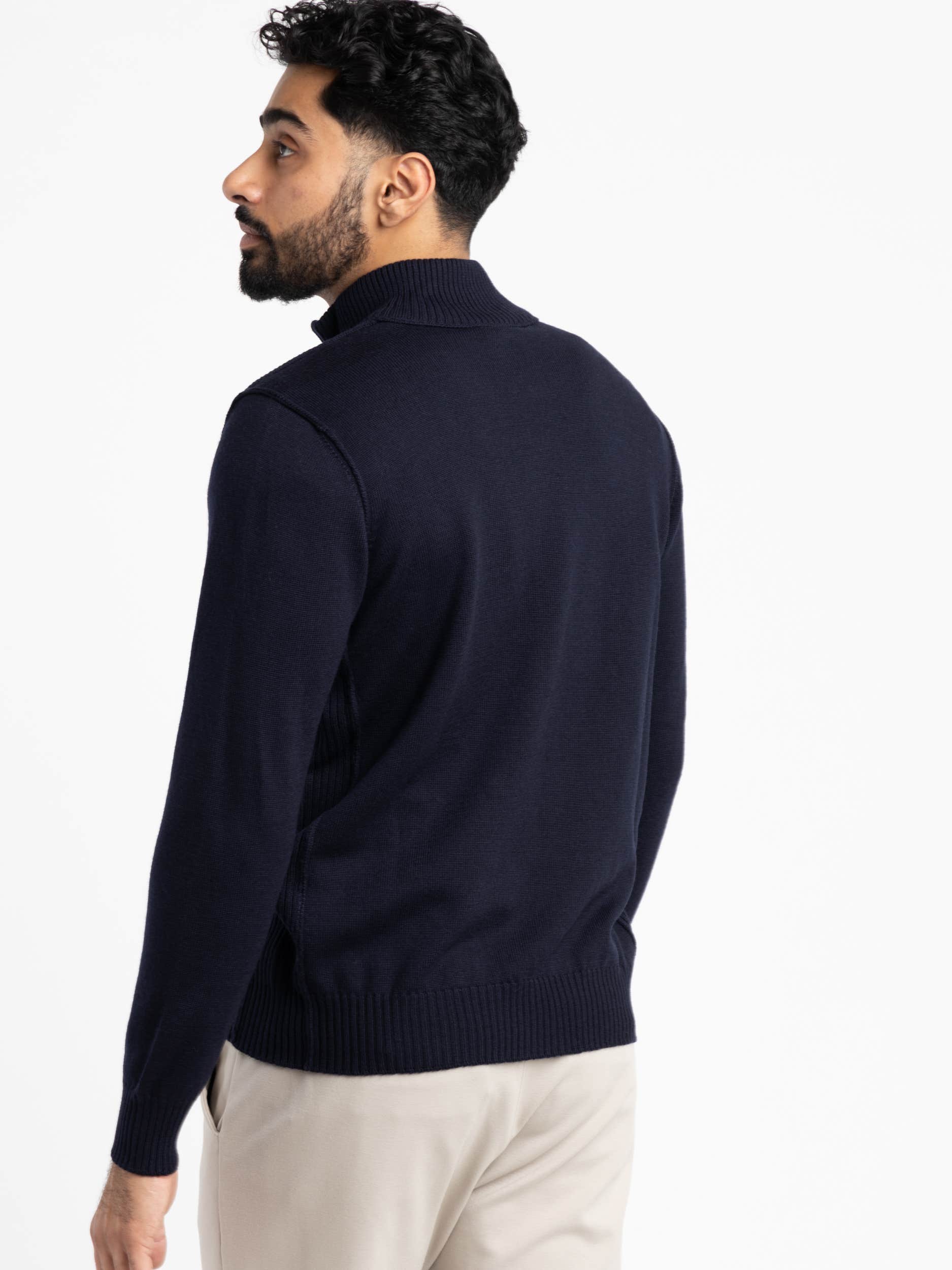 Navy Extra Fine Merino Wool Zip Sweater
