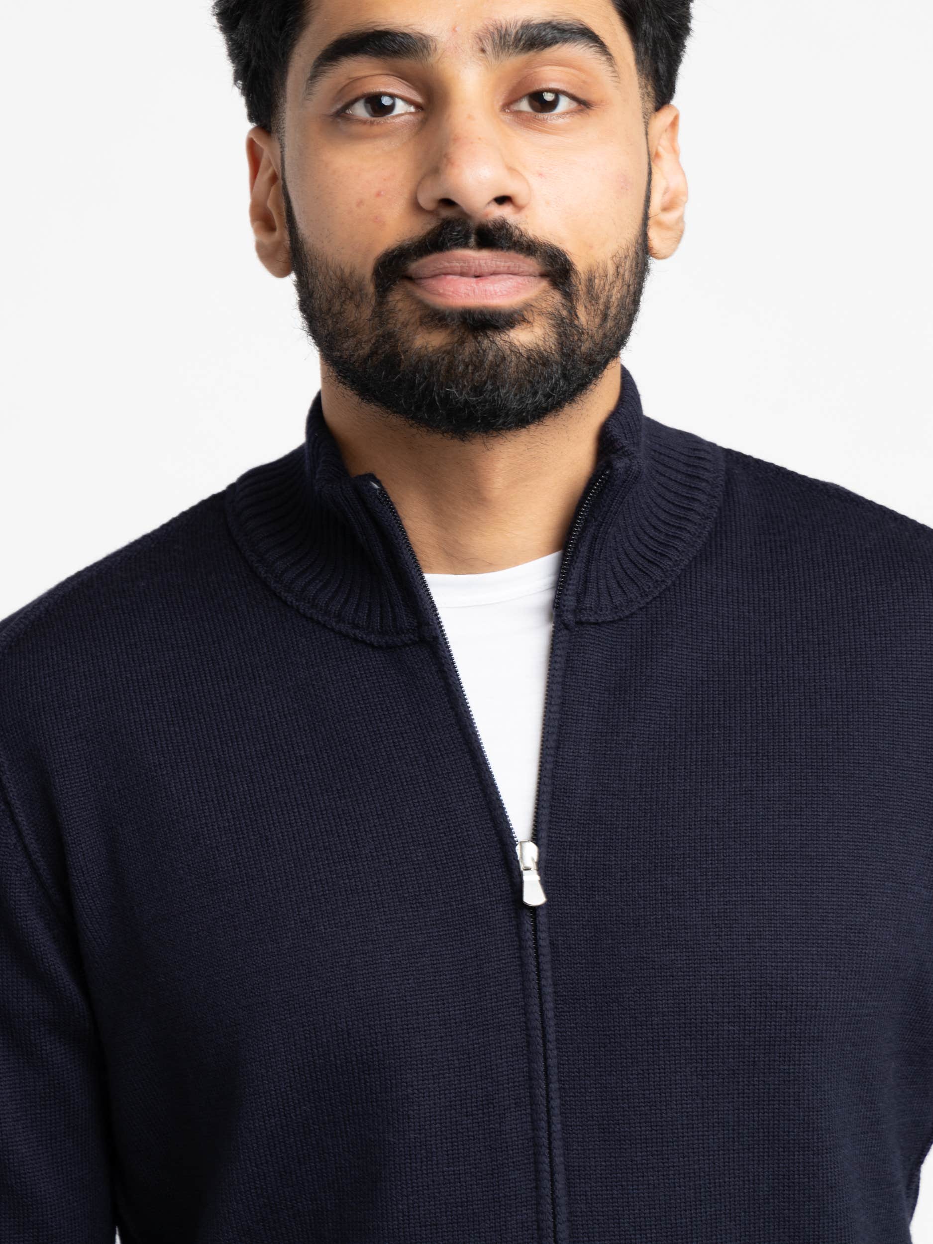 Navy Extra Fine Merino Wool Zip Sweater