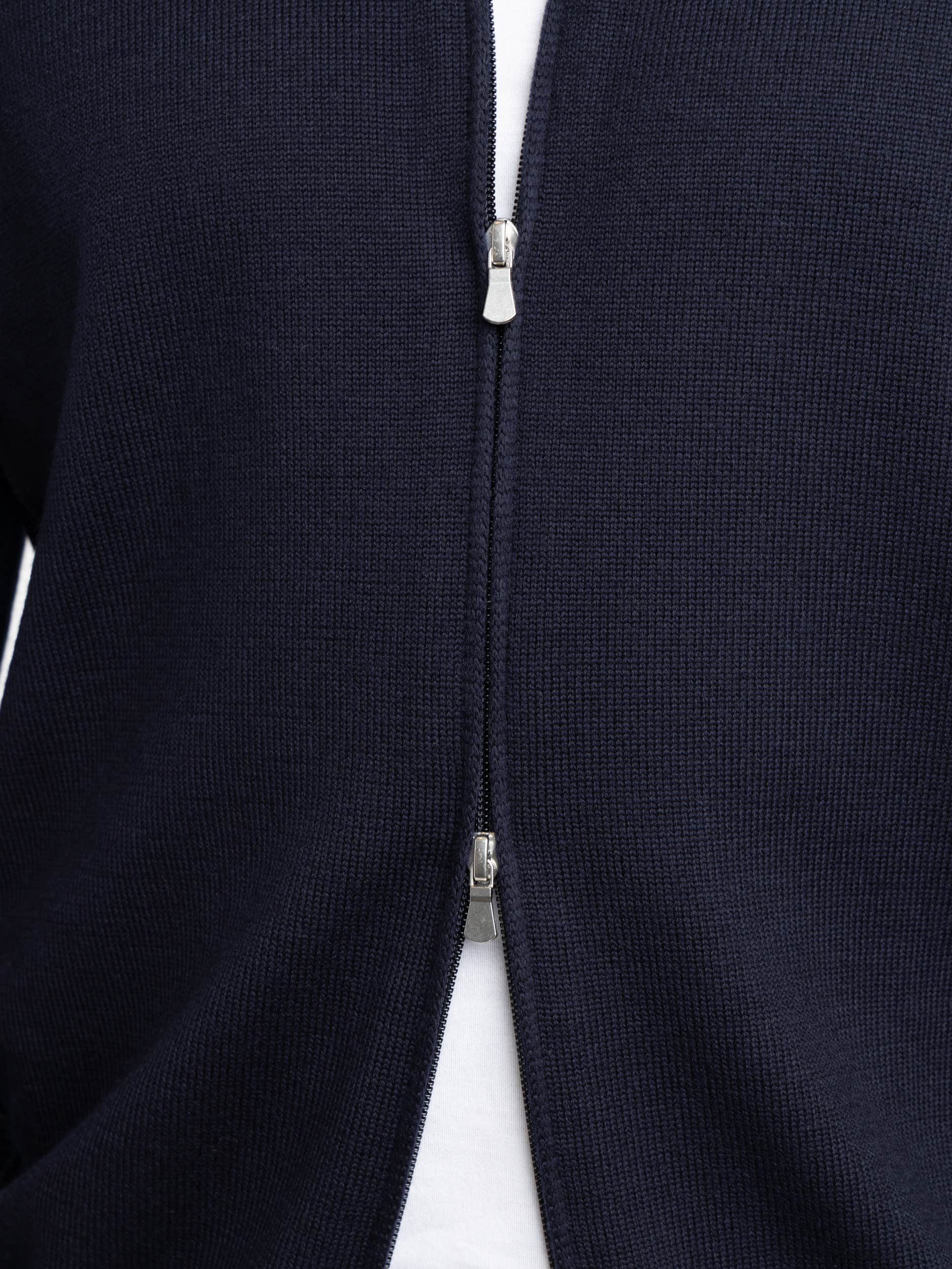 Navy Extra Fine Merino Wool Zip Sweater