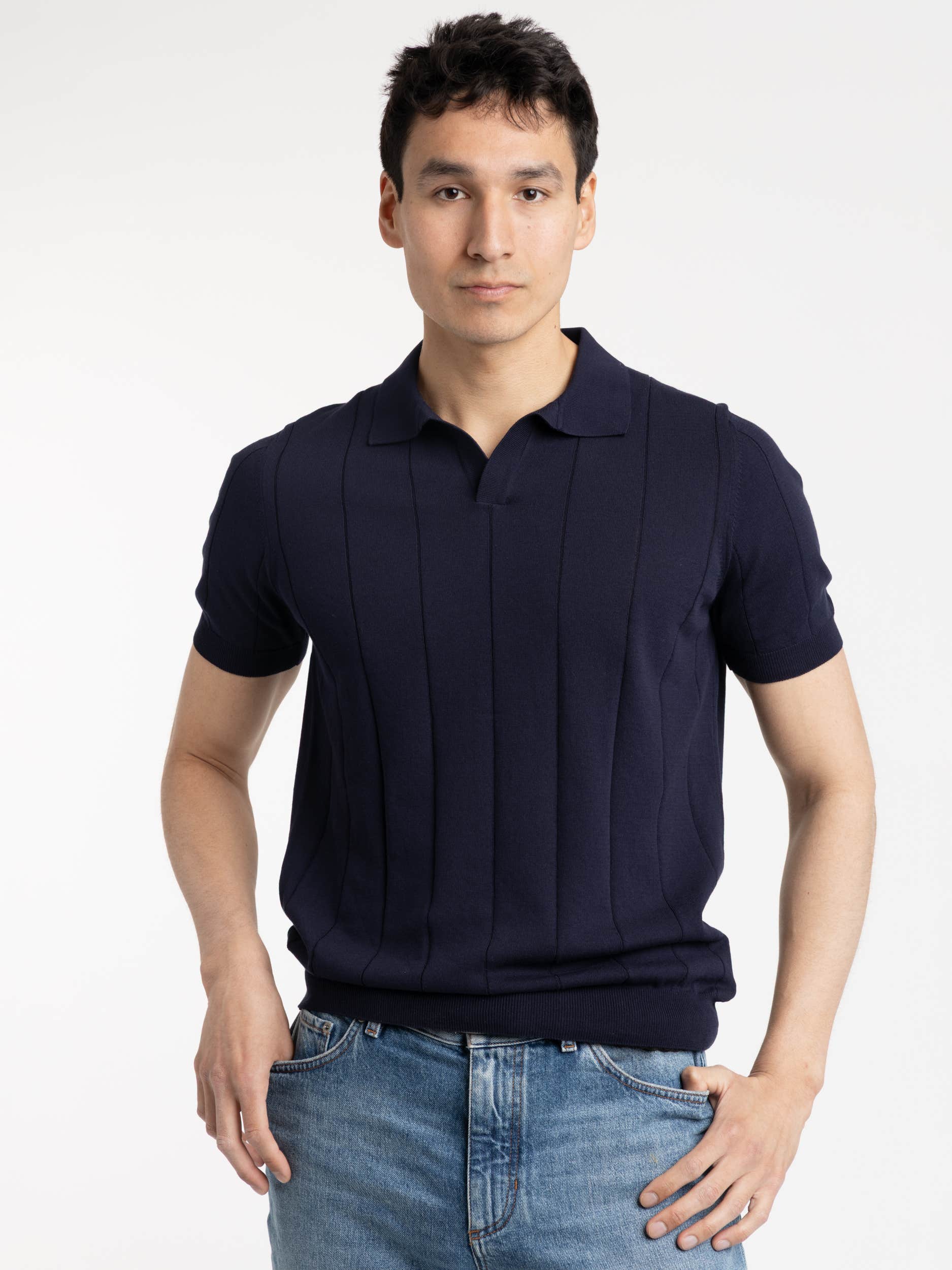 Navy Ribbed Skipper Polo