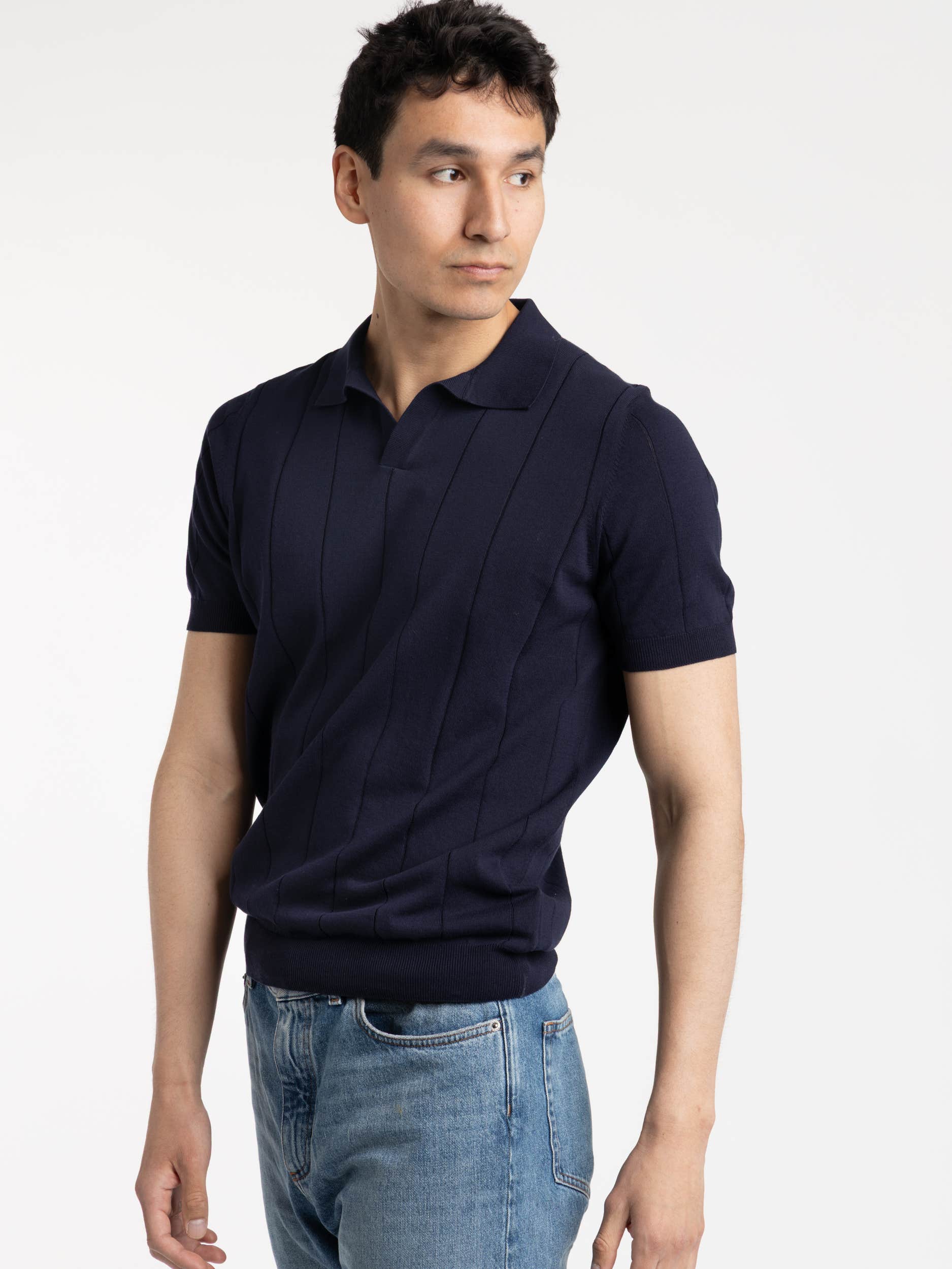 Navy Ribbed Skipper Polo