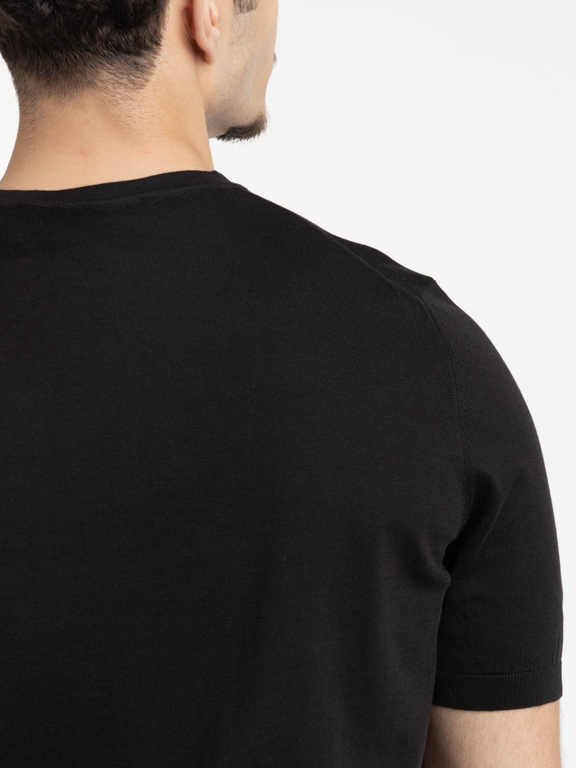 Ribbed Crewneck Knit T-Shirt in Black