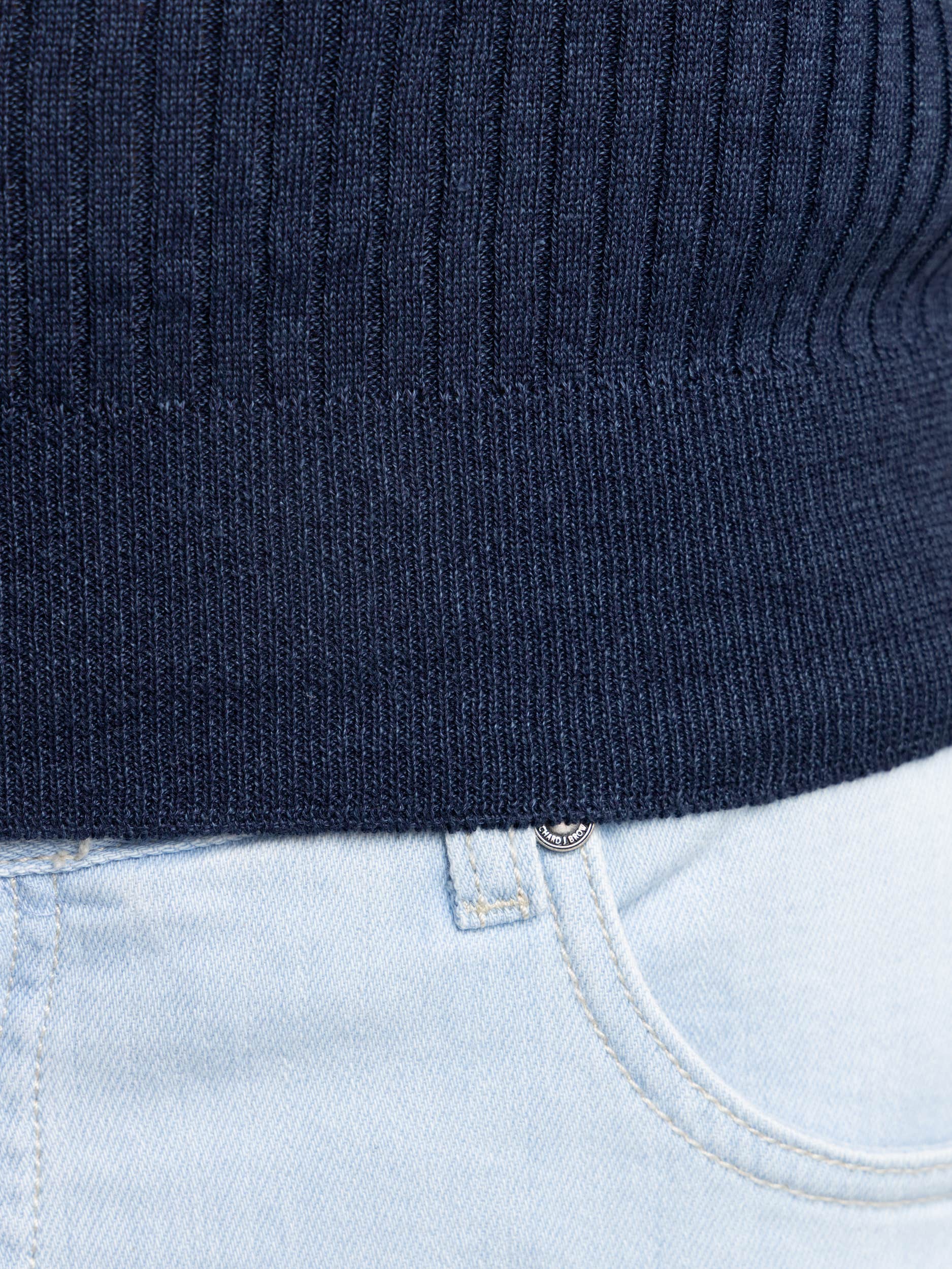 Ribbed Linen and Cotton Navy Knit Polo