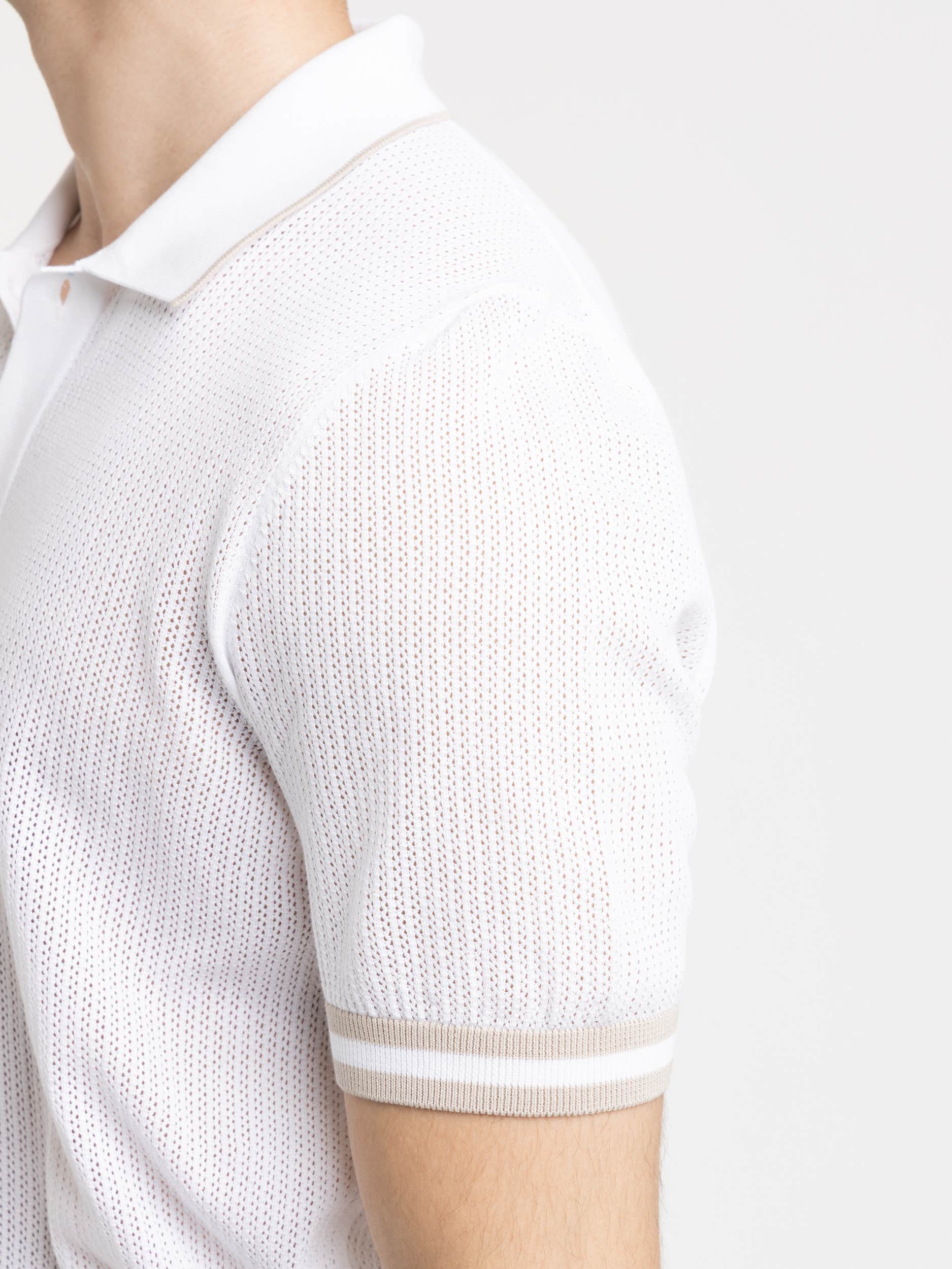 White and Brown Openwork Knit Shirt