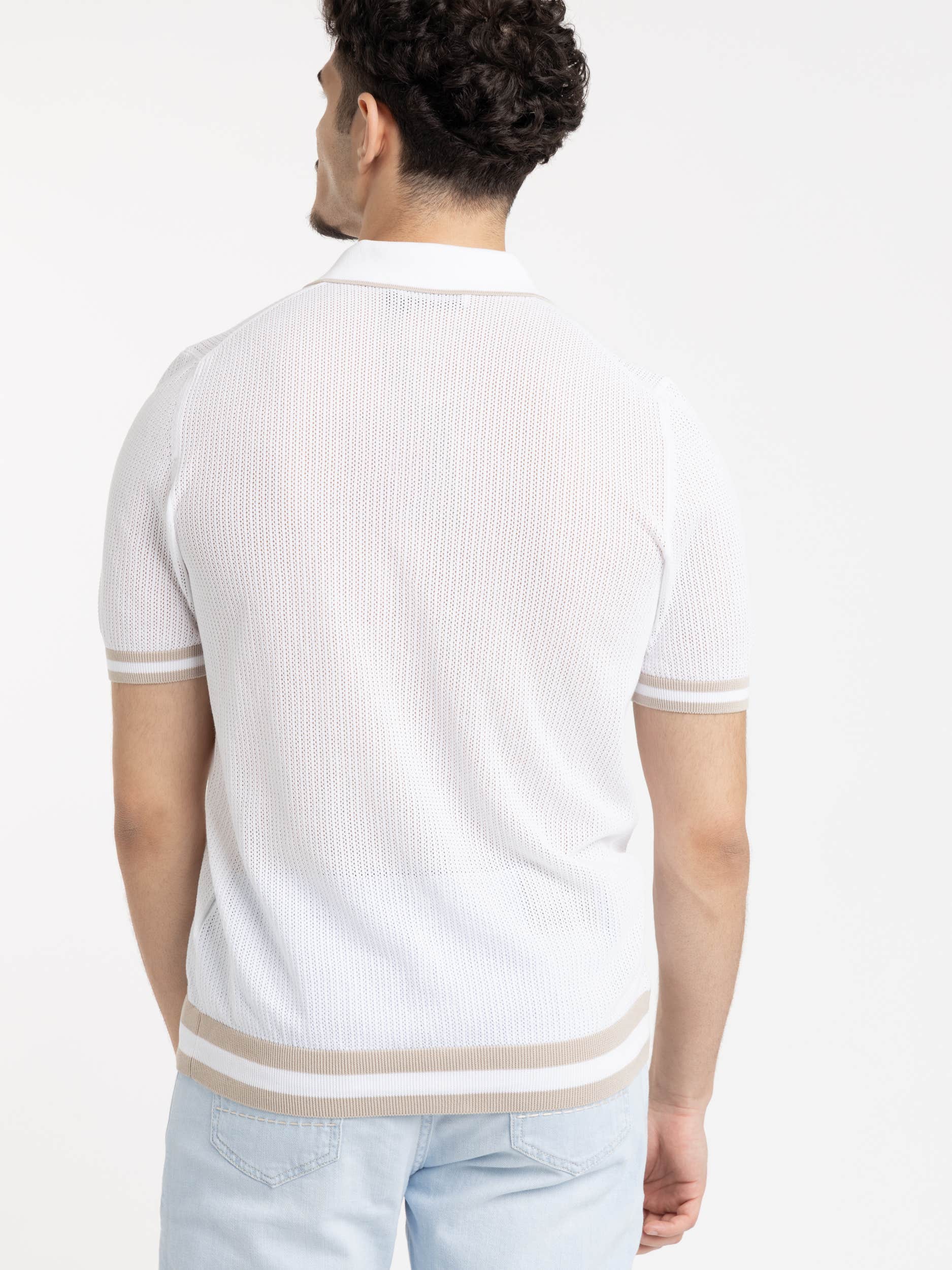 White and Brown Openwork Knit Shirt