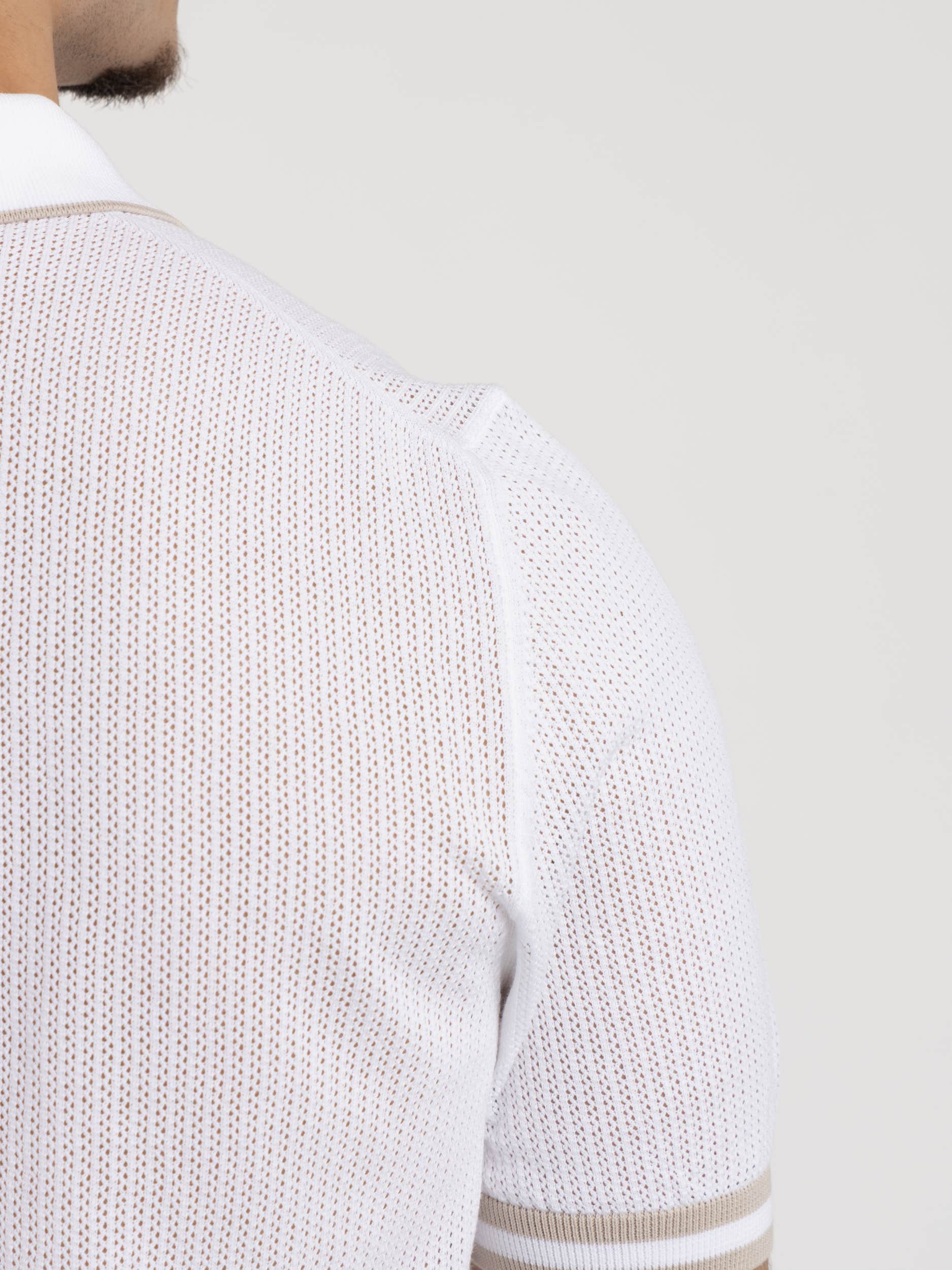 White and Brown Openwork Knit Shirt