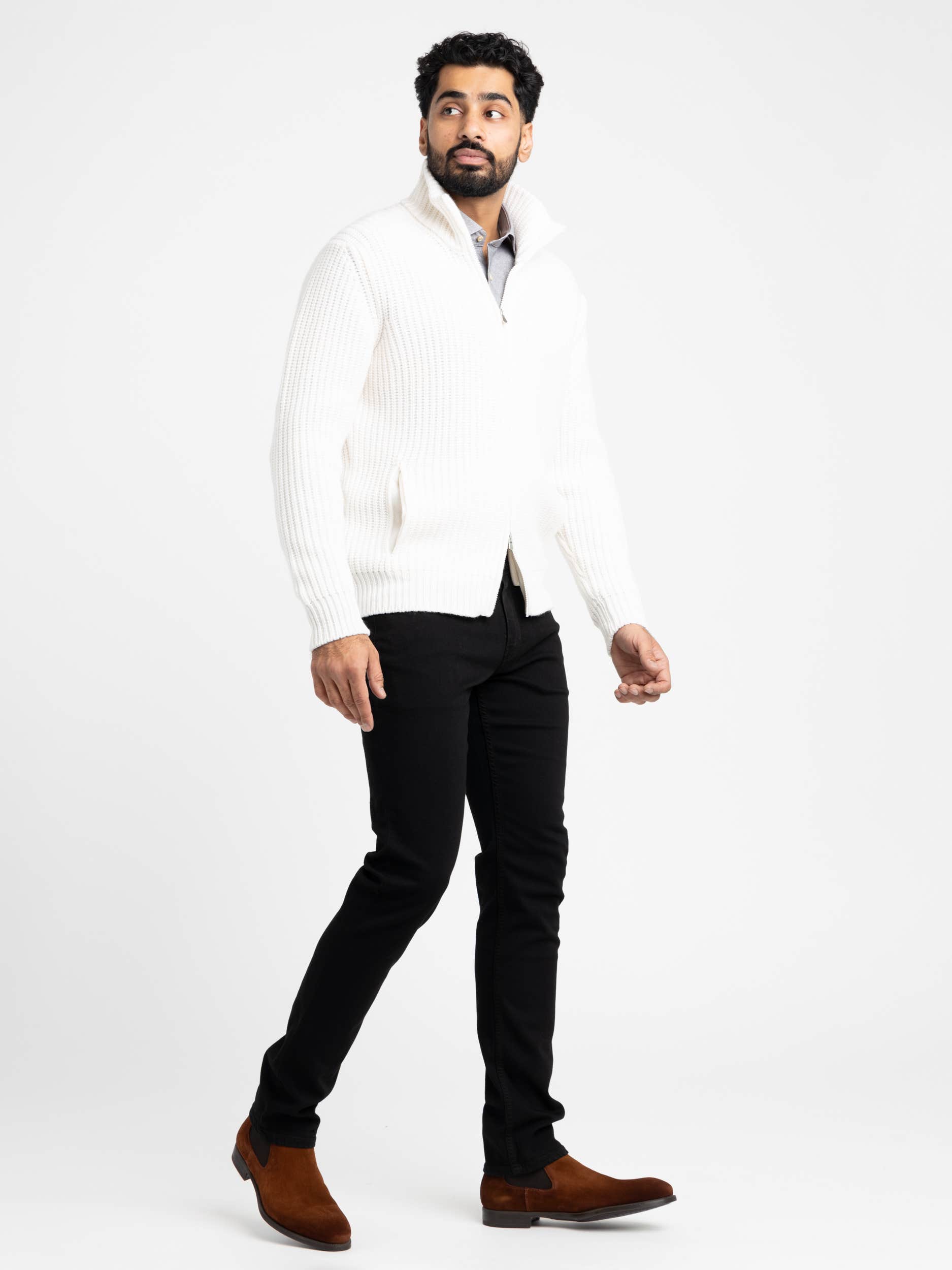 White Cashmere Full Zip Sweater