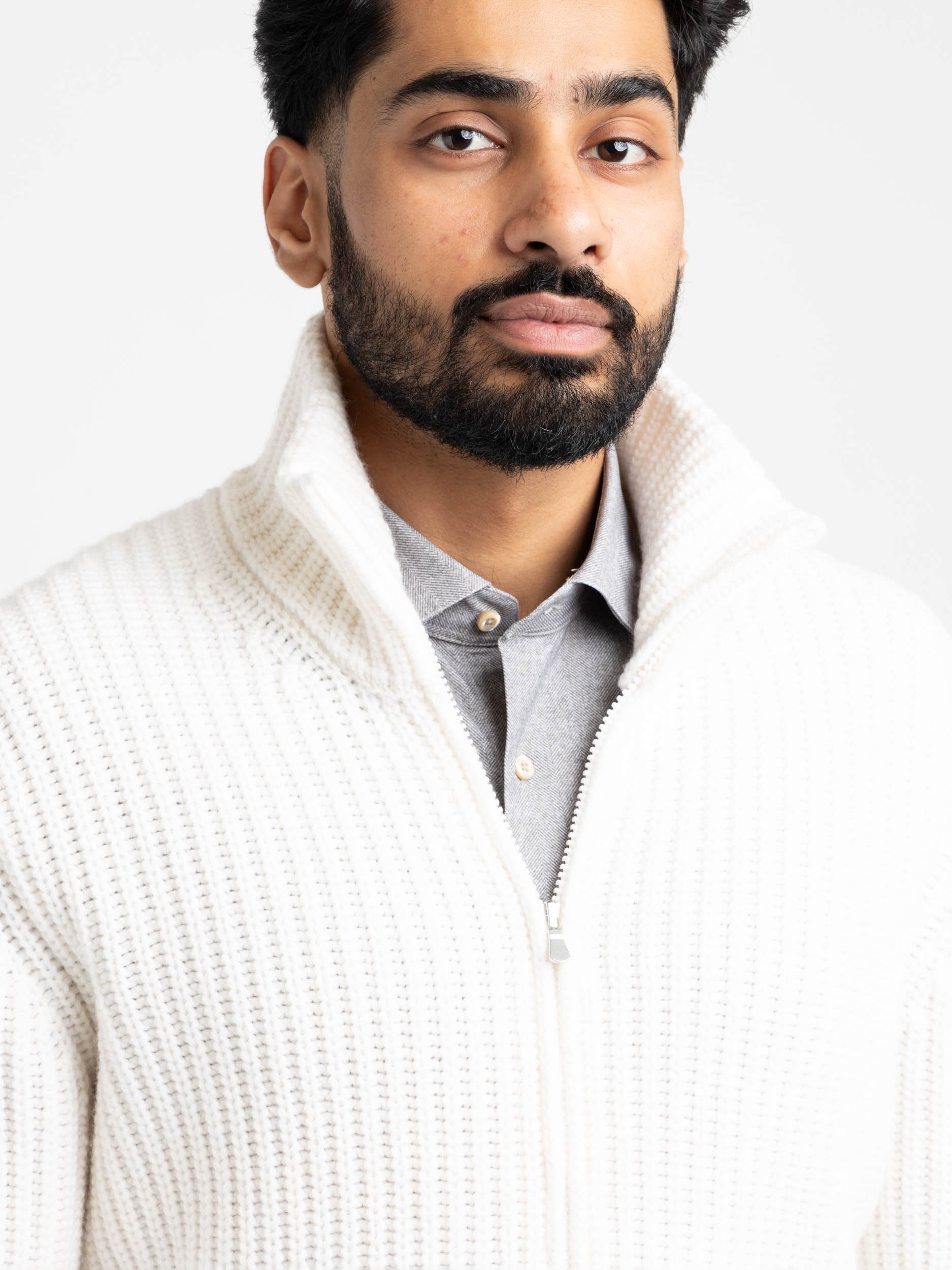 White Cashmere Full Zip Sweater