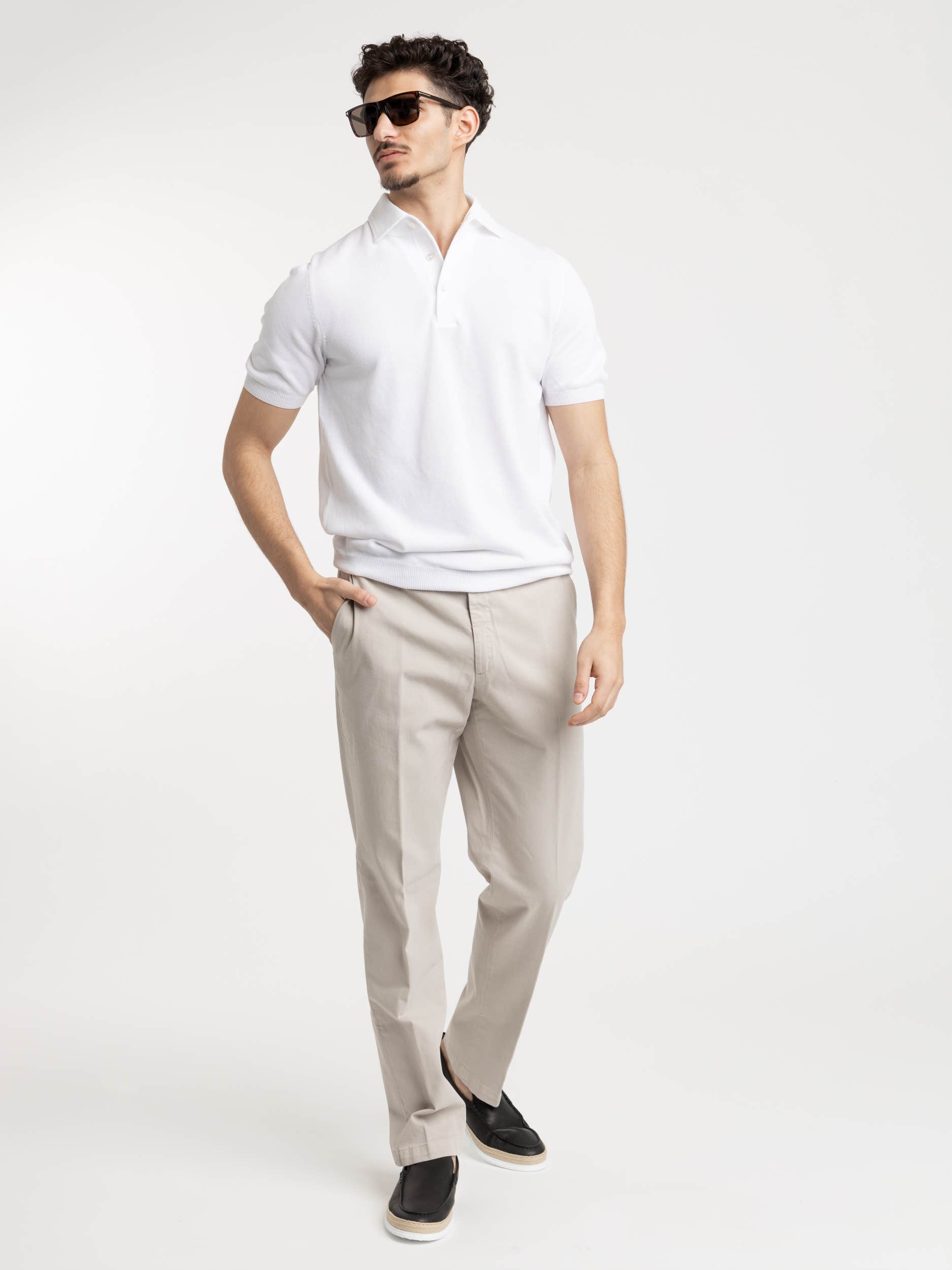 White Cotton Knit Polo Shirt